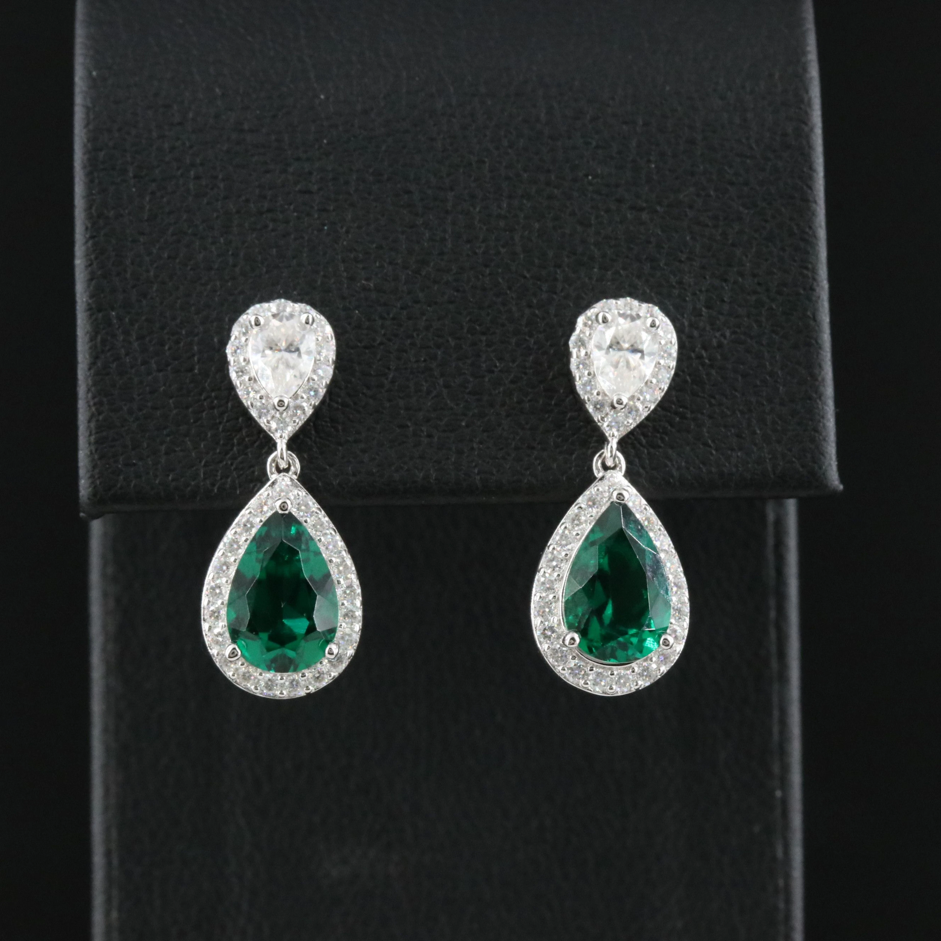 Sterling Emerald and Moissanite Earrings