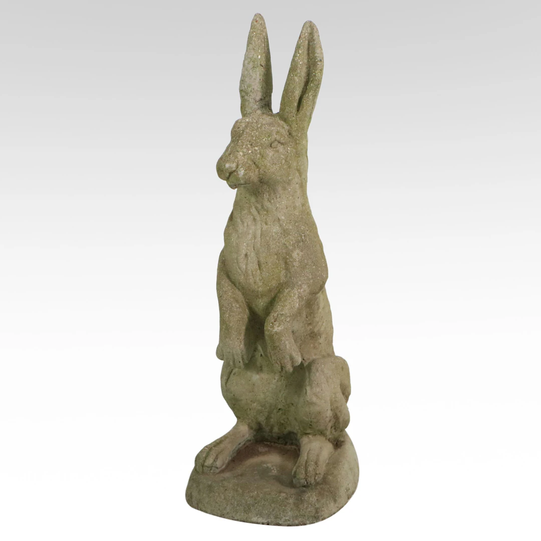 Weathered Cast Stone Rabbit Garden Statue