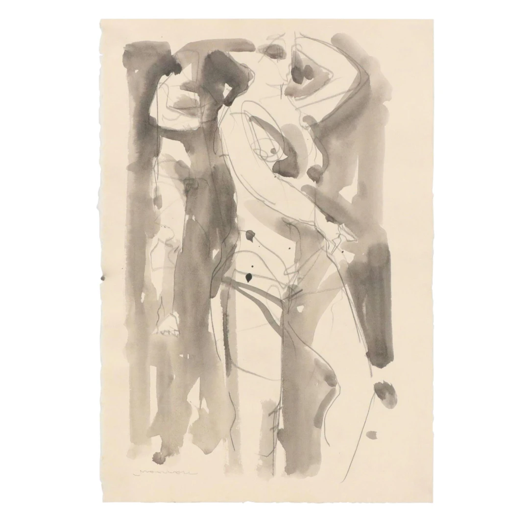 Jack Meanwell Ink Painting: Abstract Figurative, Late 20th Century
