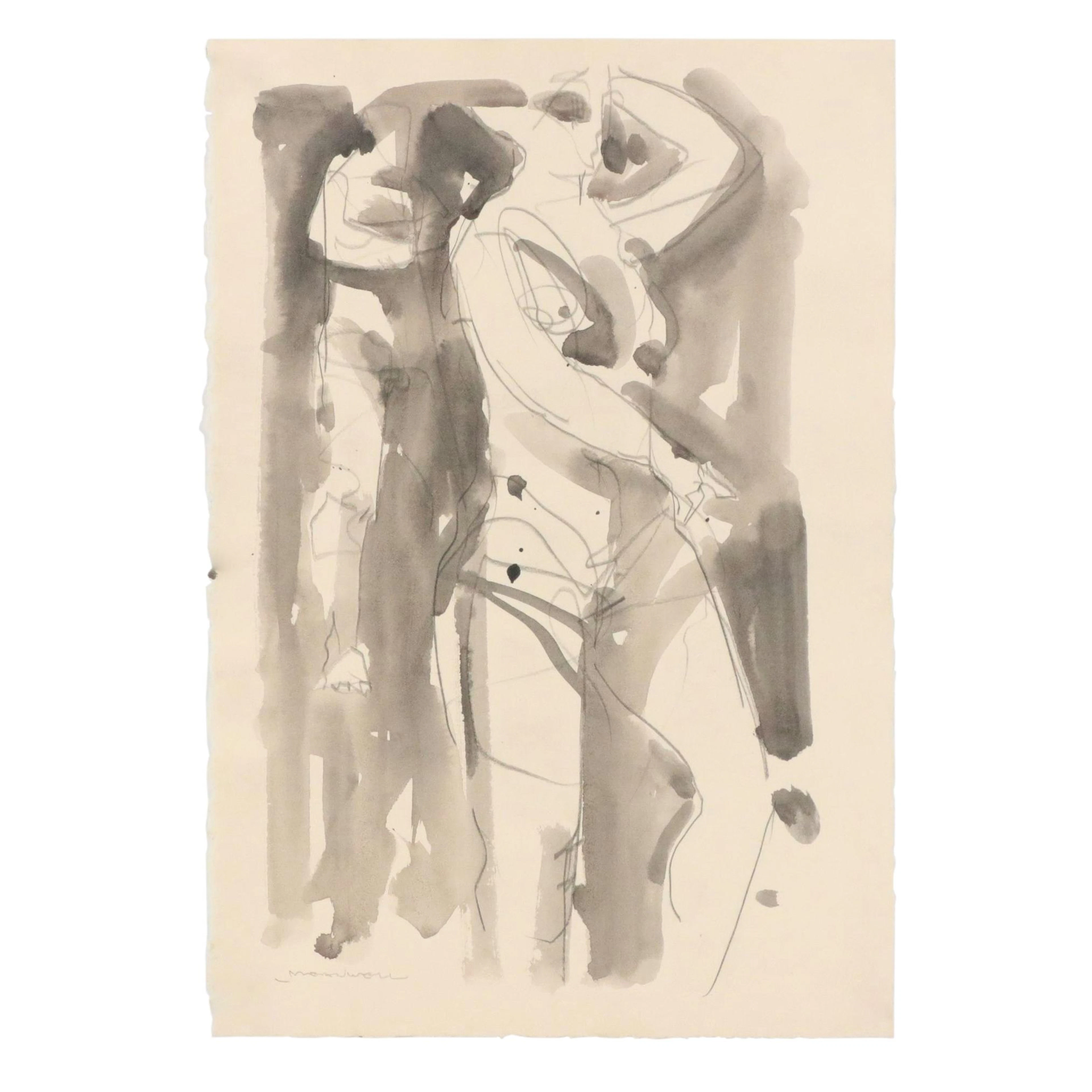 Jack Meanwell Ink Painting: Abstract Figurative, Late 20th Century
