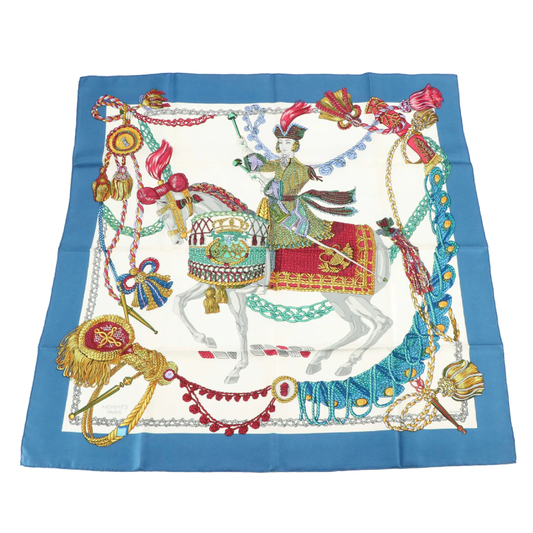 Hermès "Le Timbalier" Scarf 90 in Silk Twill with Box
