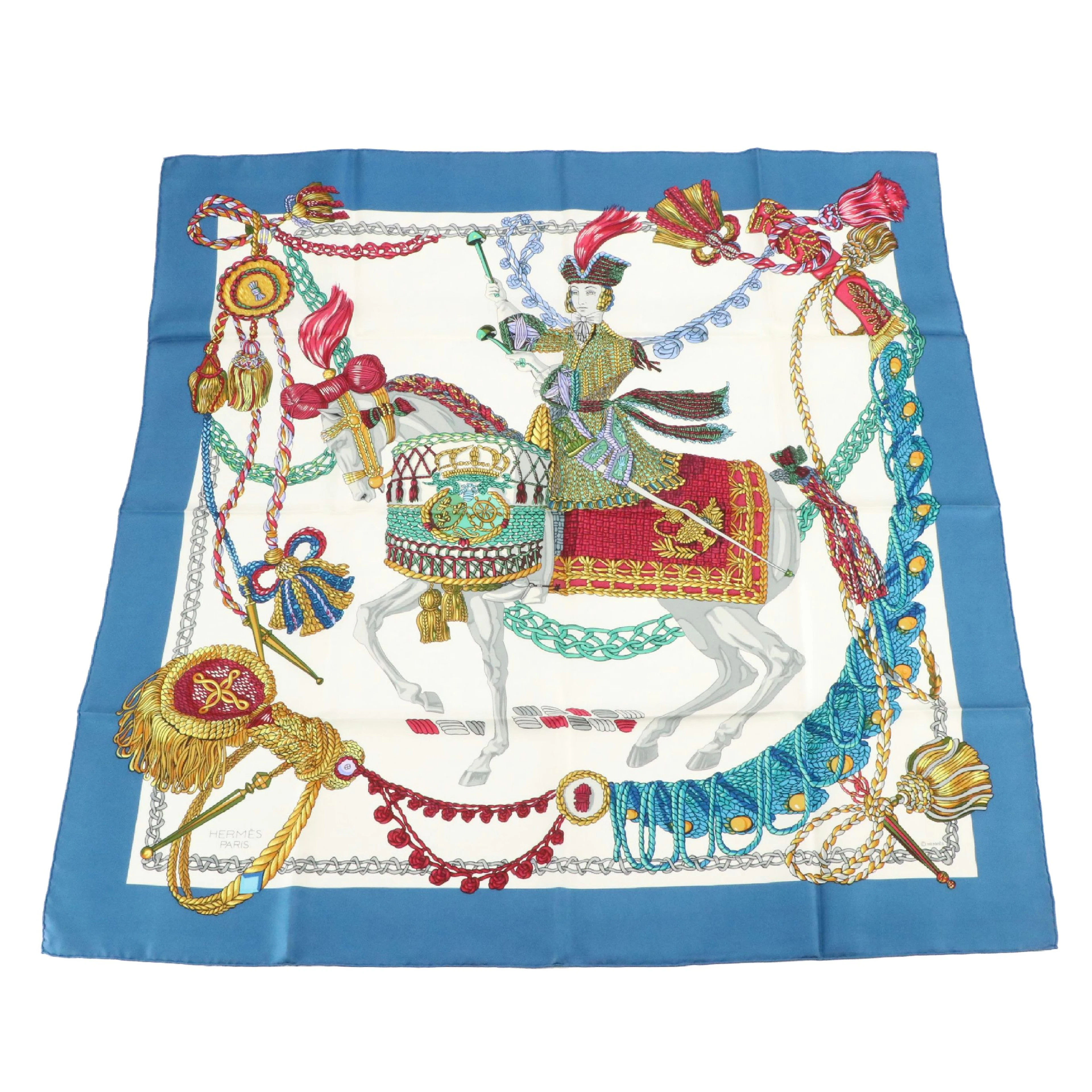 Hermès "Le Timbalier" Scarf 90 in Silk Twill with Box