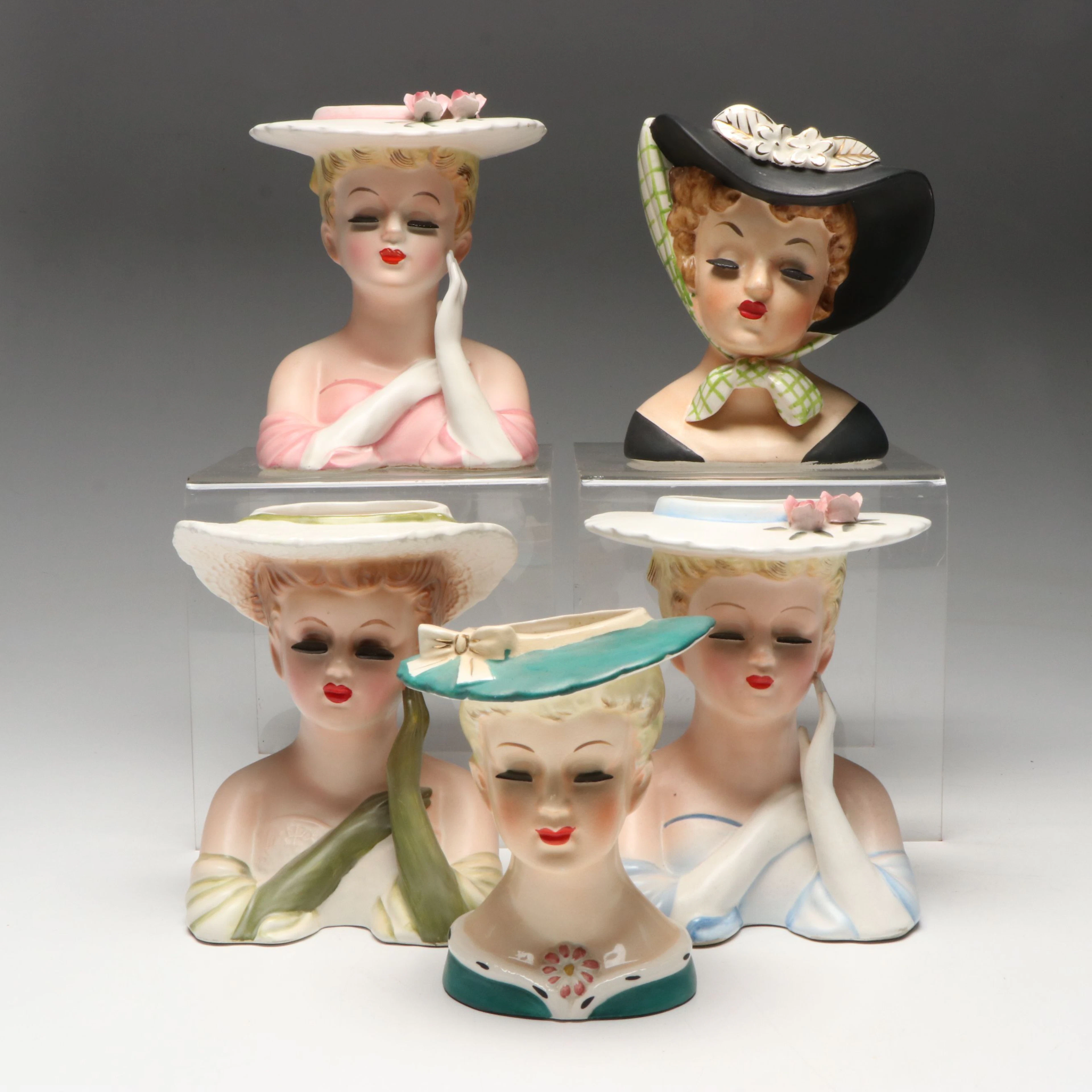 Napco, Lefton's and Other Ceramic Lady Head Vases, Mid-20th Century