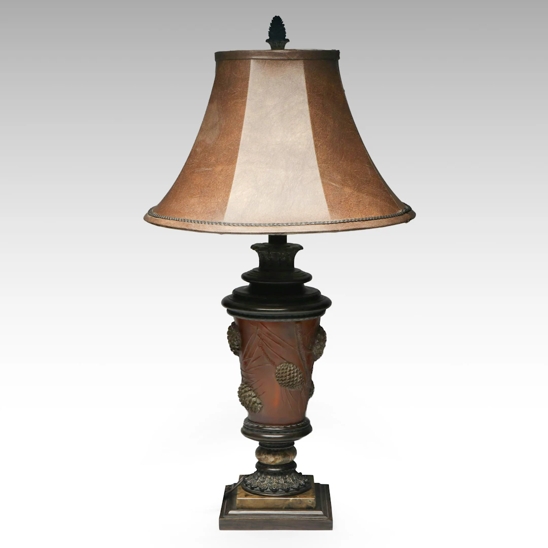 Pacific Coast Lighting "Pine Cone Glow" Table Lamp with Faux Leather Shade