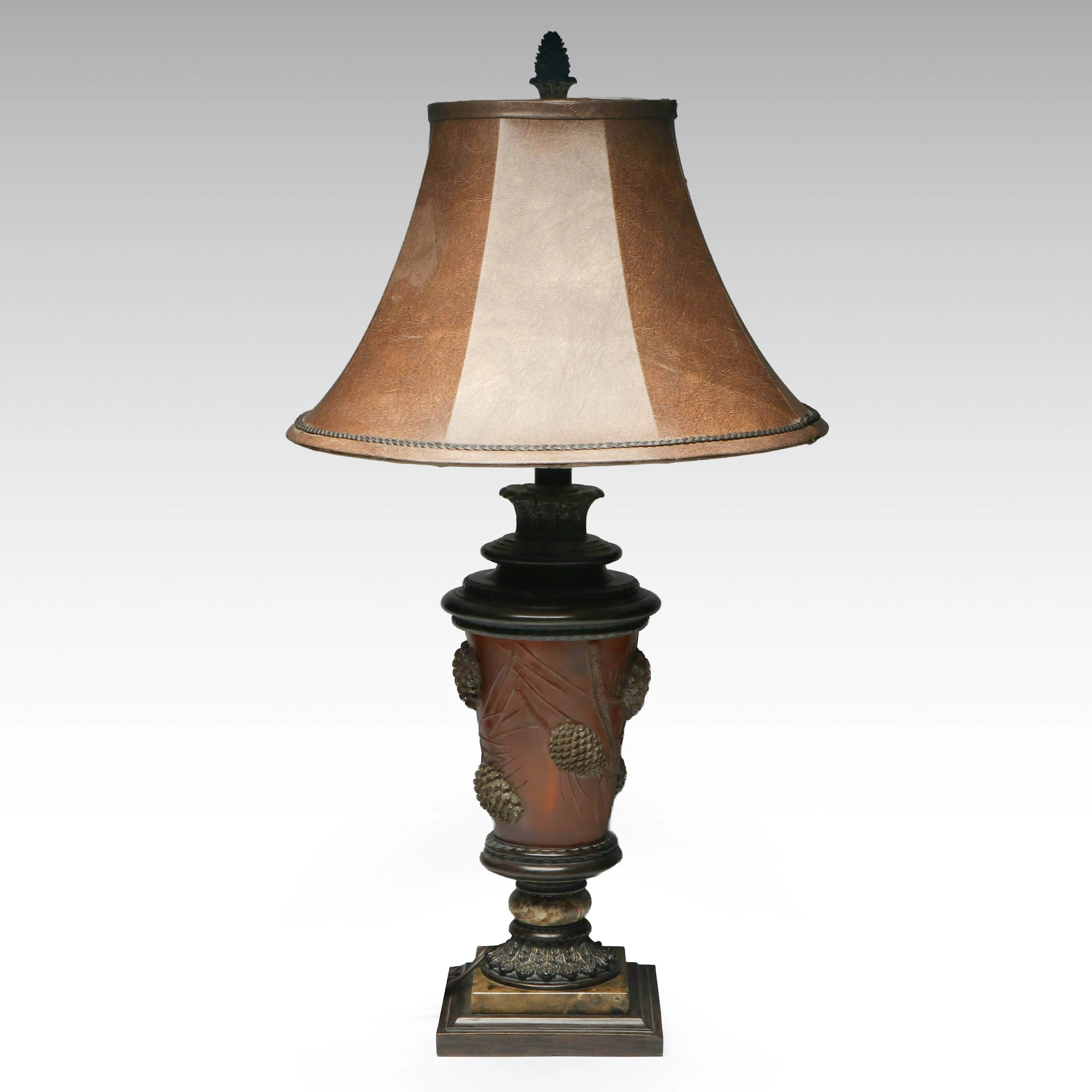 Pacific Coast Lighting "Pine Cone Glow" Table Lamp with Faux Leather Shade