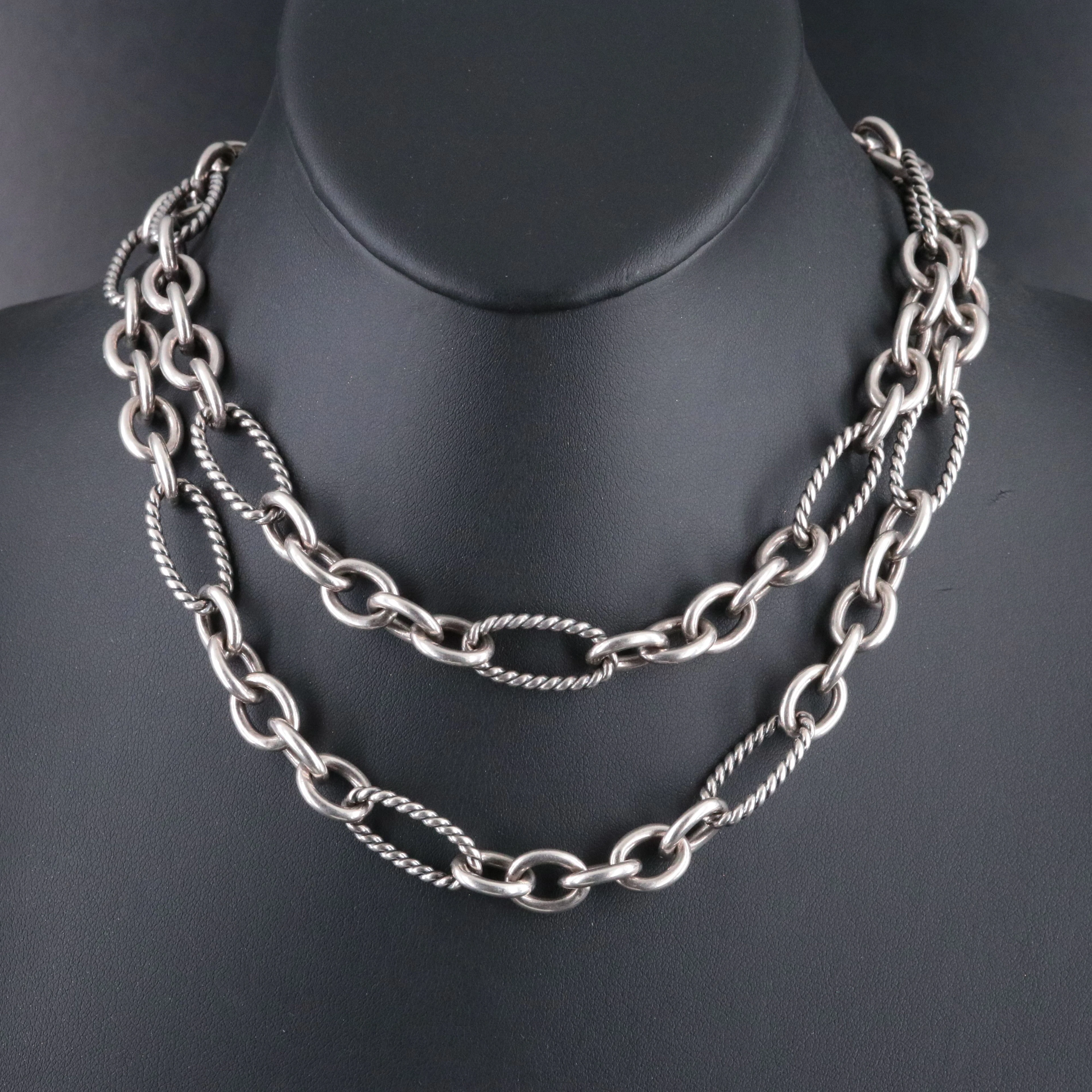 David Yurman Sterling Figaro Link Necklace with 18K Accent