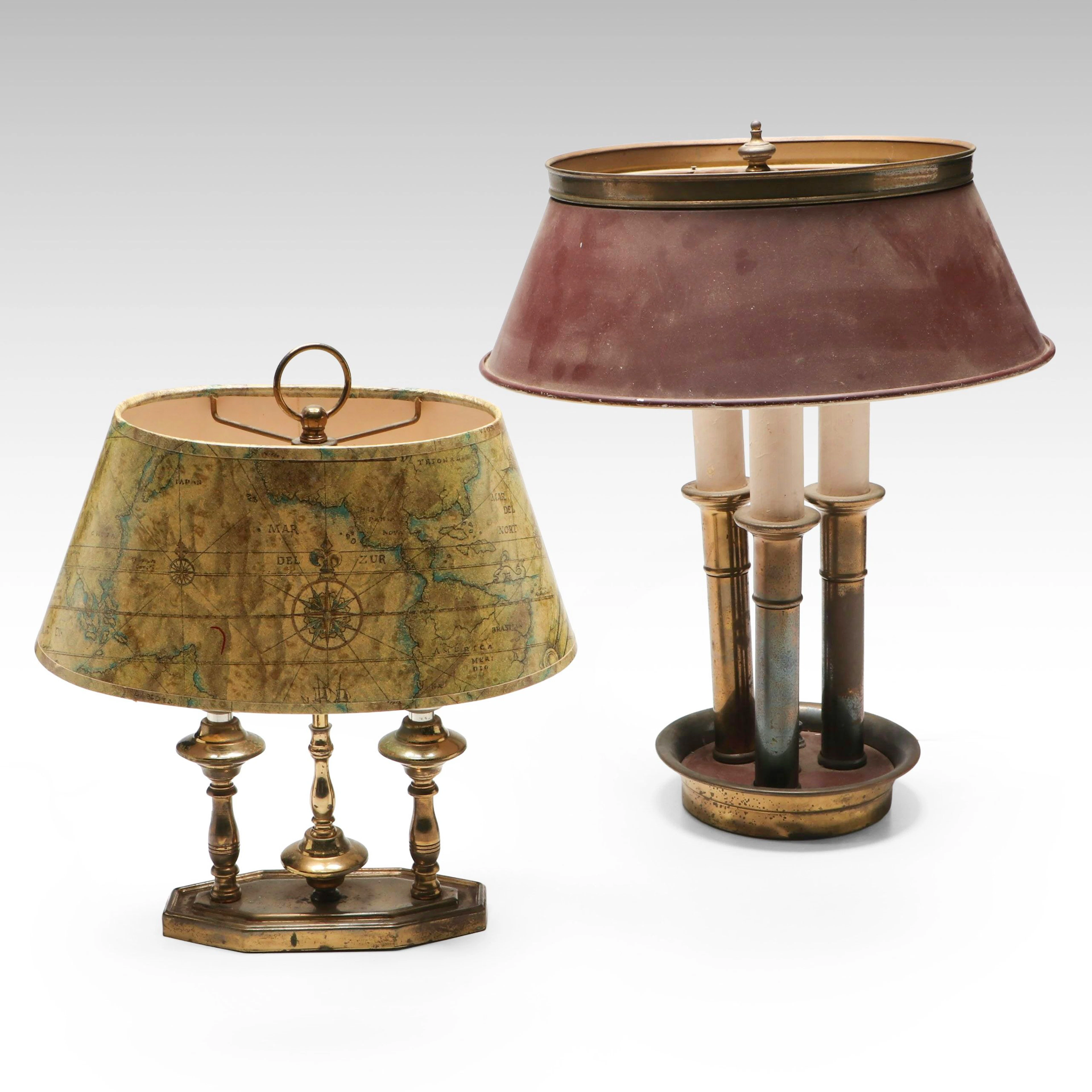 Neoclassical Bouillotte Style Metal Table Lamps, Vintage