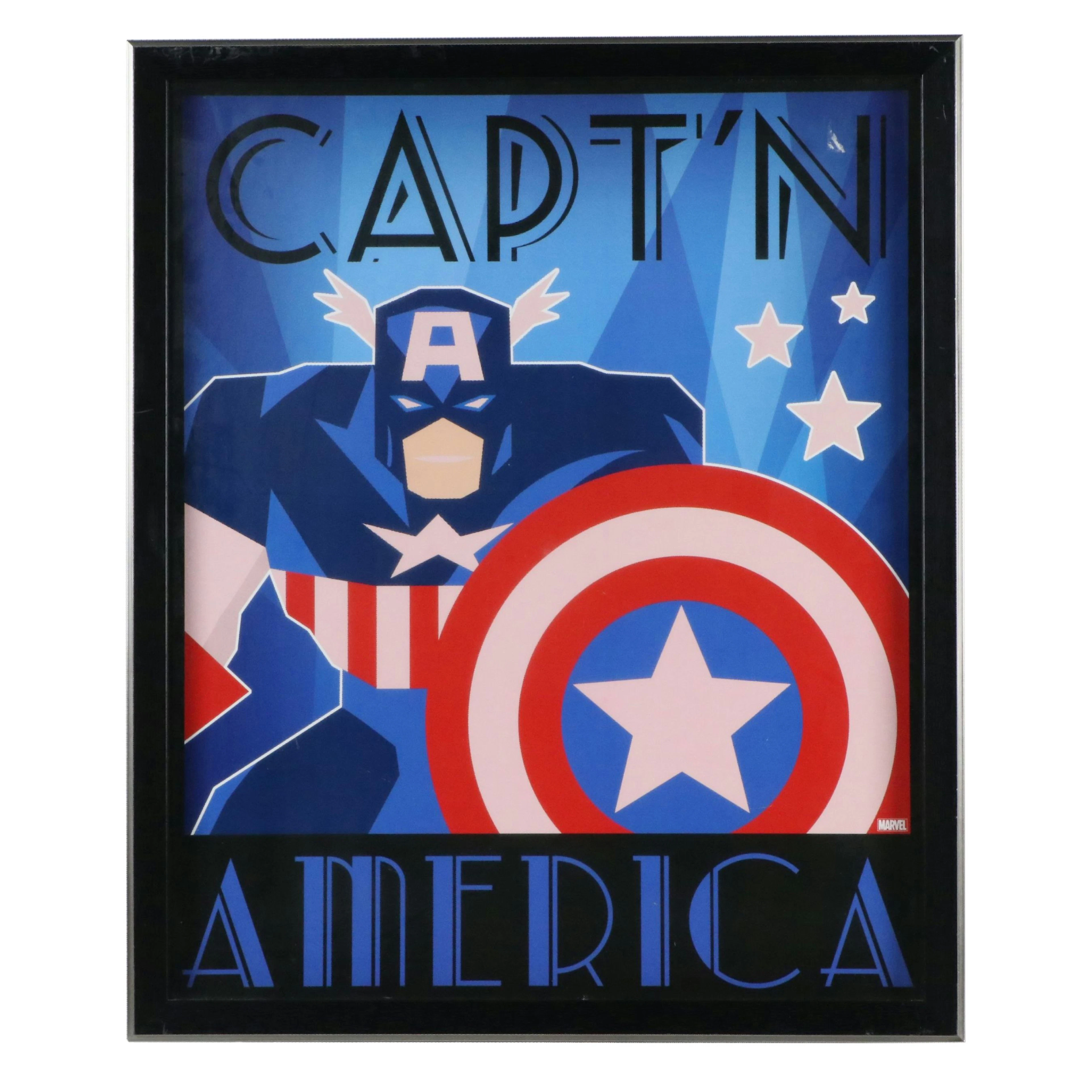 Art Deco Style Marvel Comics "Capt'n America" Digital Print, 21st Century