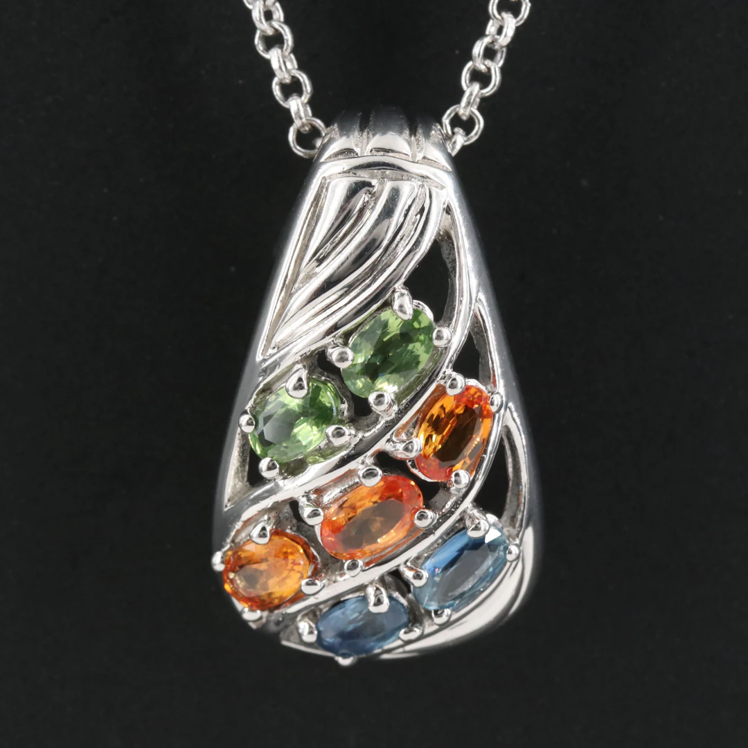 Sterling Multi Color Sapphire Pendant Necklace