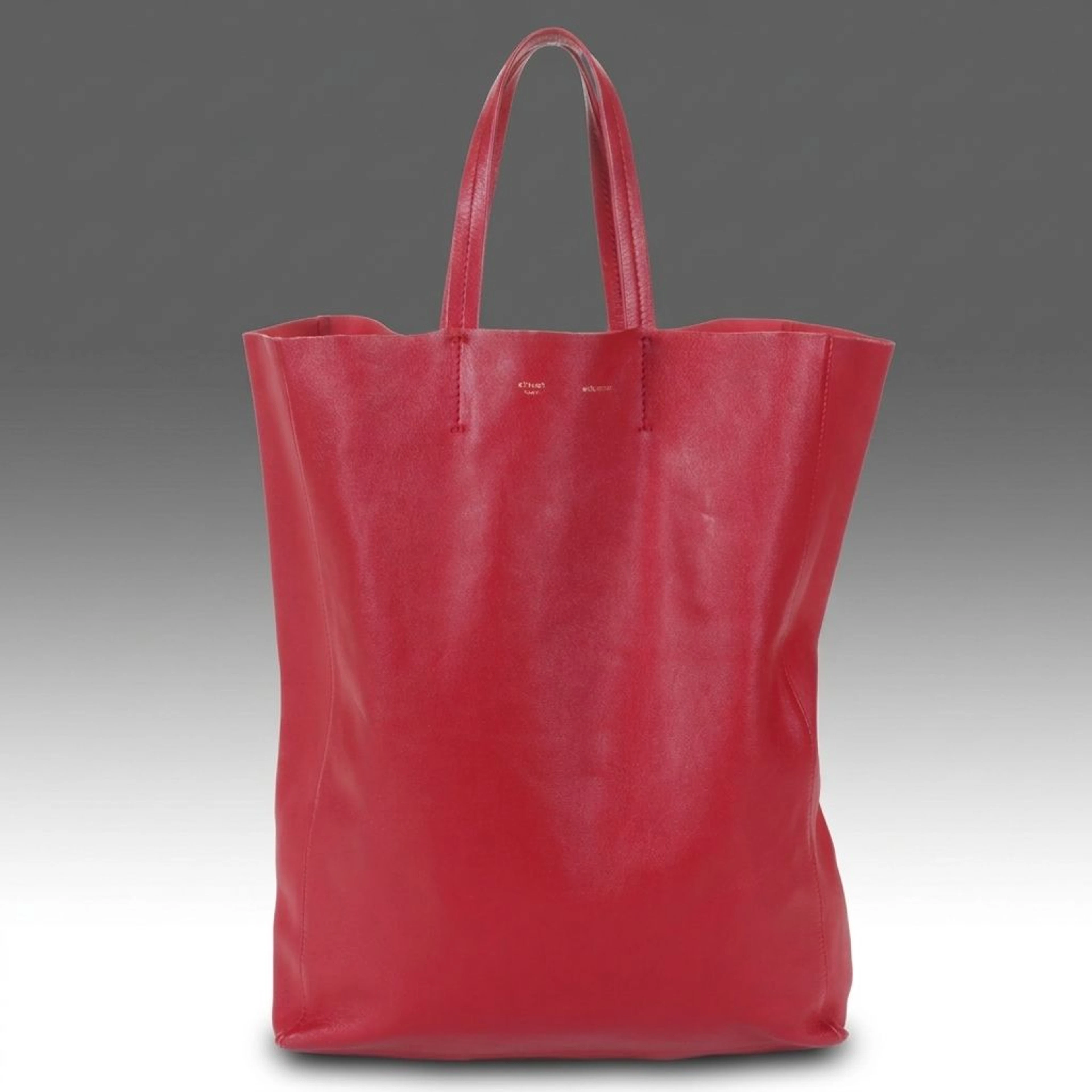 Céline Vertical Cabas Tote Bag in Red Lambskin Leather