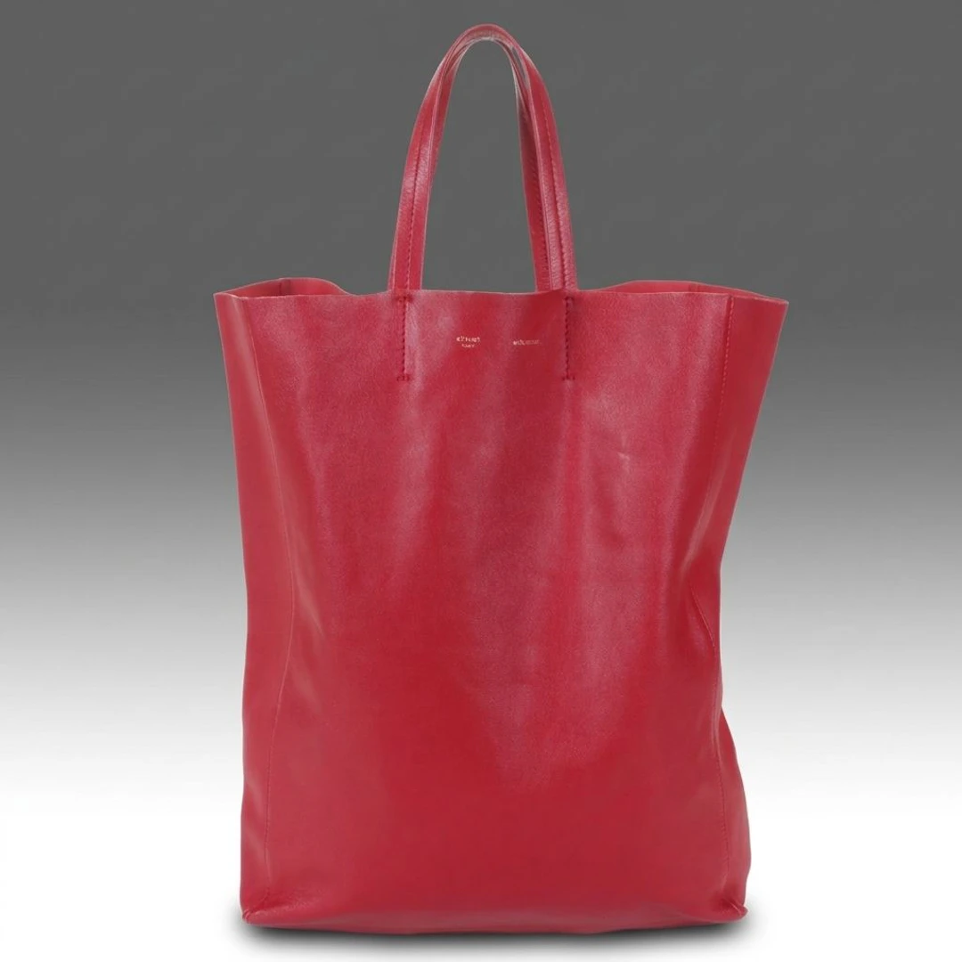 Céline Vertical Cabas Tote Bag in Red Lambskin Leather