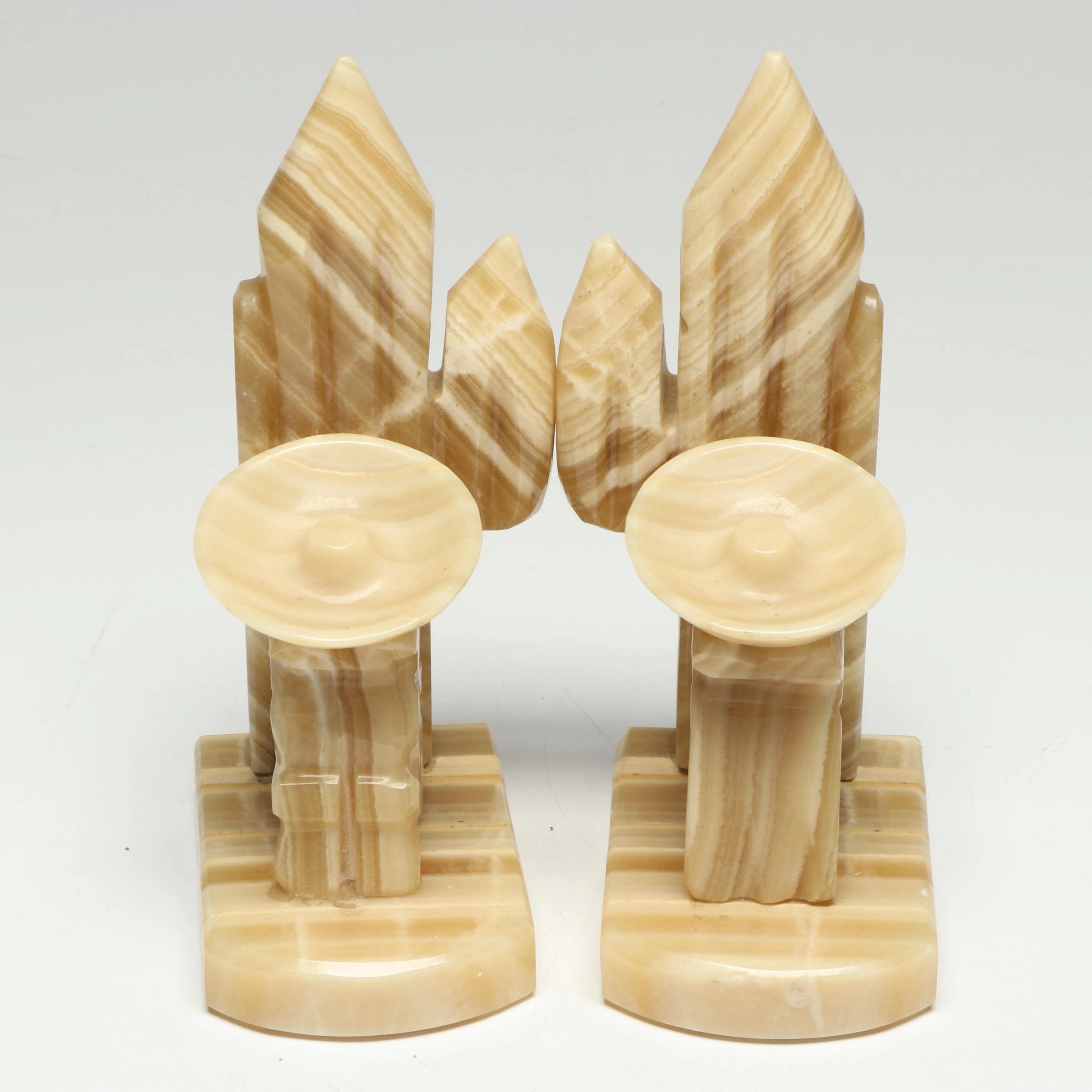 Mexican Hand-Carved Onyx Cactus and Sombrero Bookends