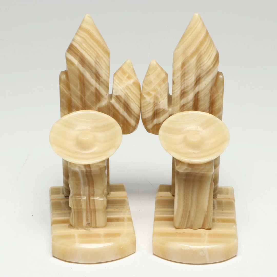 Mexican Hand-Carved Onyx Cactus and Sombrero Bookends