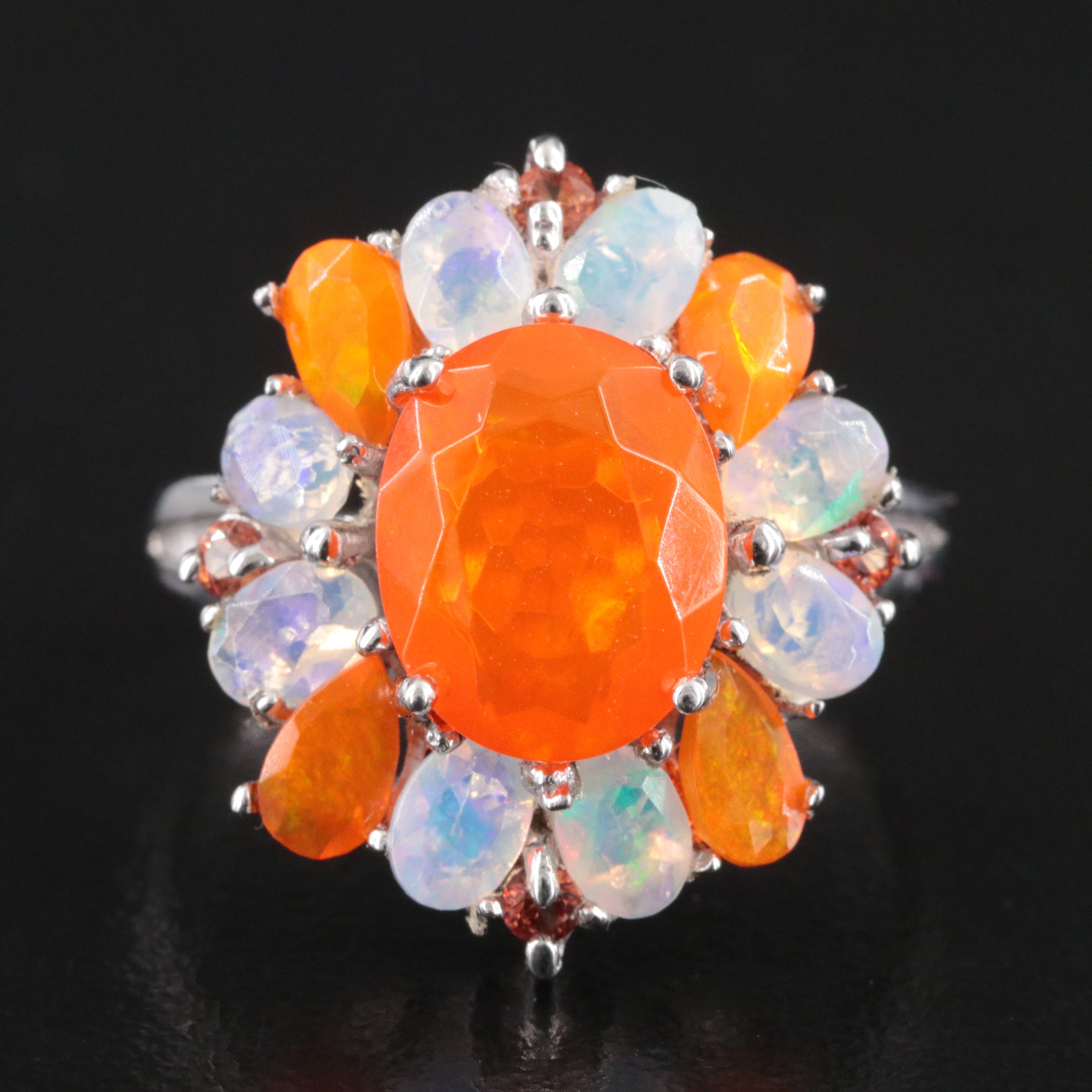Sterling Fire Opal and Opal Ring
