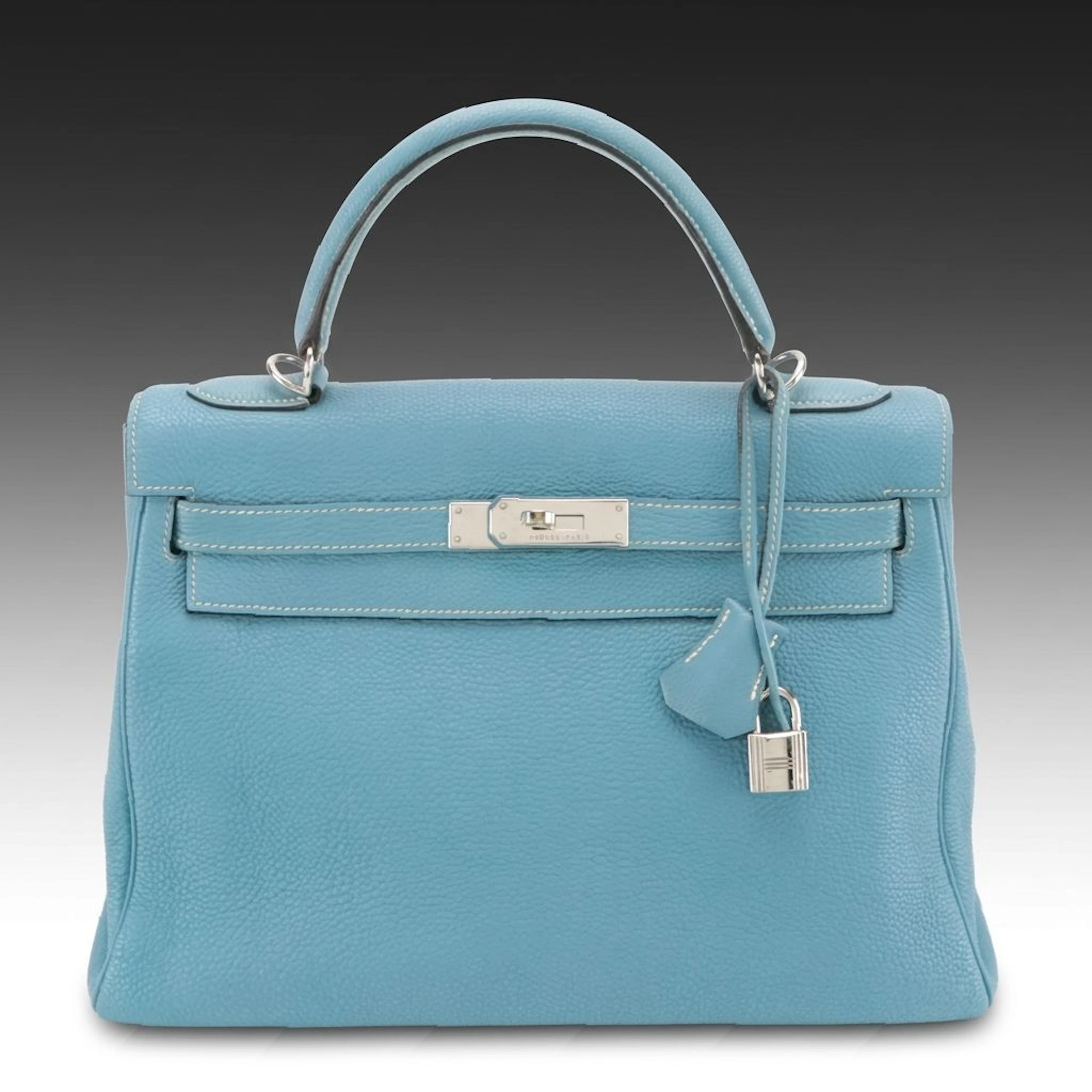 Hermès Kelly Retourne 32 Handbag in Blue Jean Togo Leather