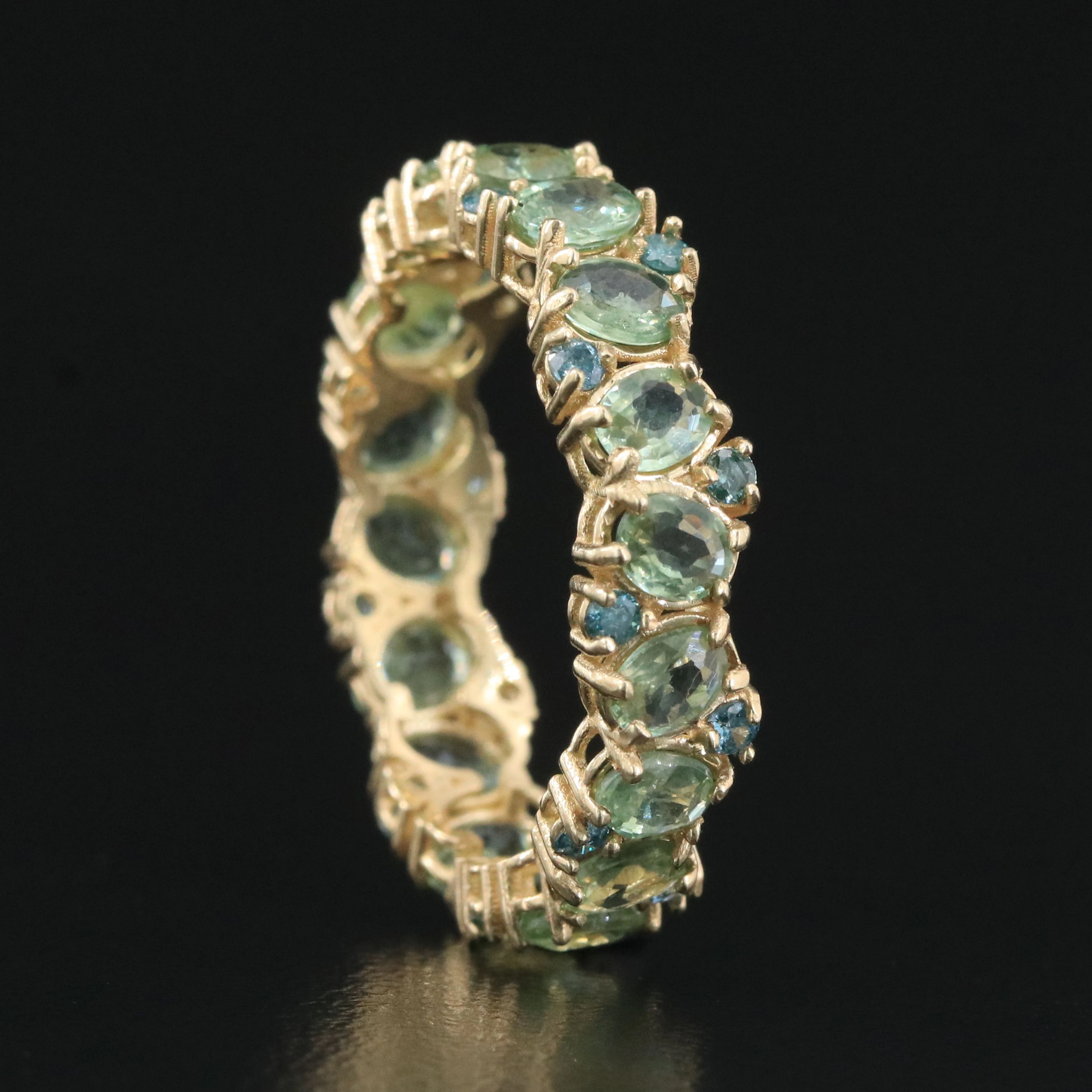 14K Alexandrite and Fancy Blue Diamond Eternity Ring