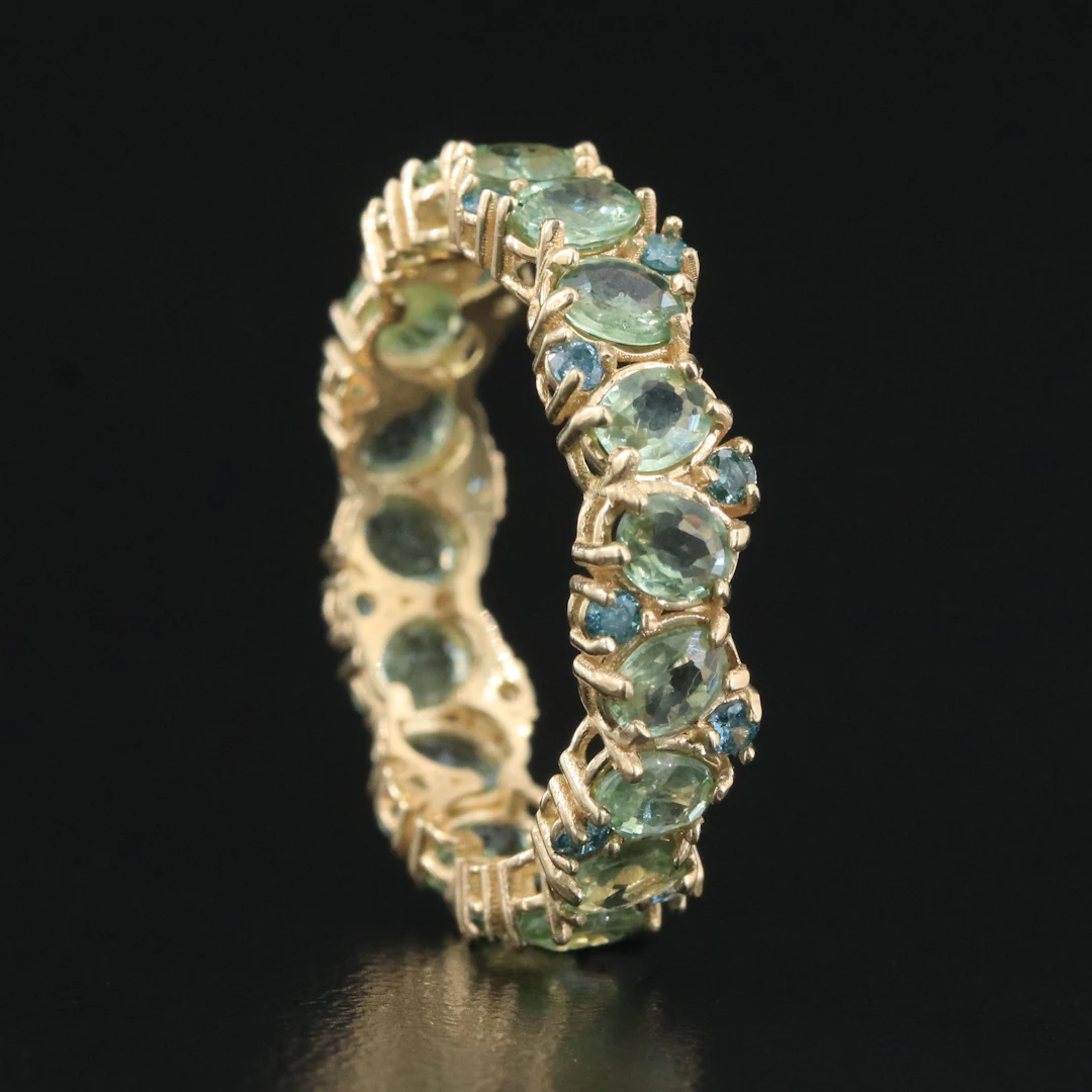 14K Alexandrite and Fancy Blue Diamond Eternity Ring