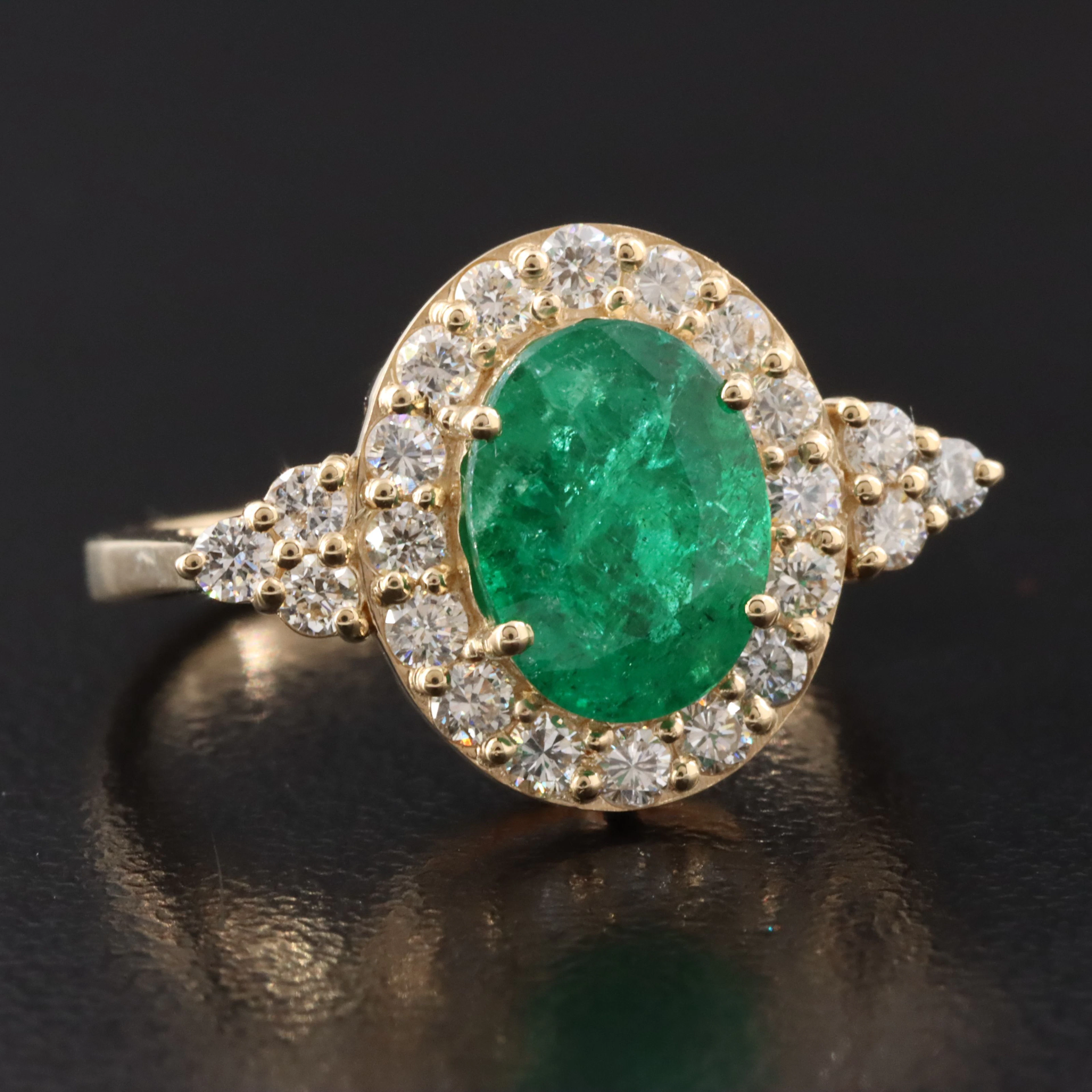 14K 1.69 CT Emerald and Diamond Ring