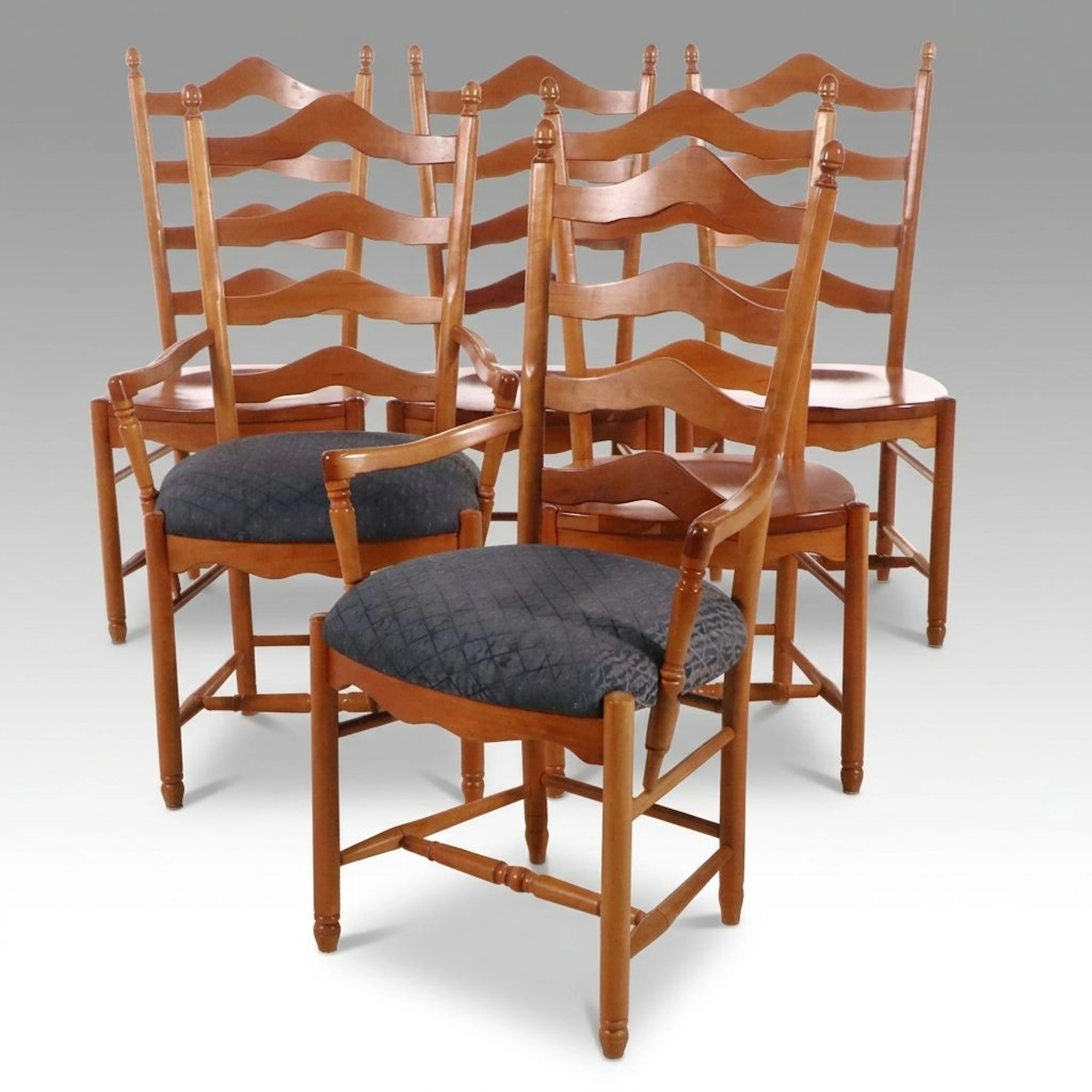 Set of Six Colonial Revival Style Maple Ladder-Back Dining Chairs