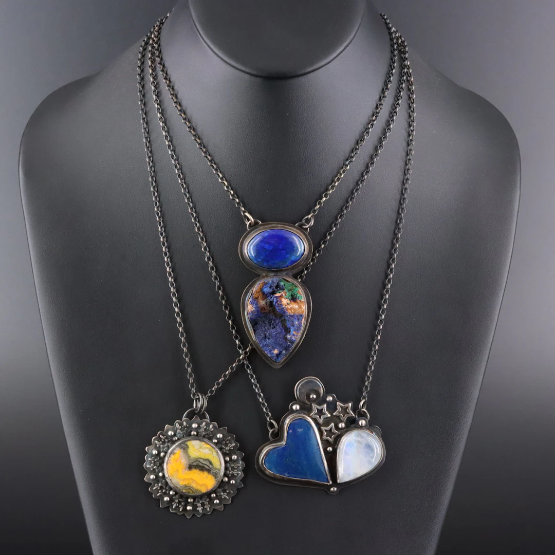 EON Designs Sterling Necklaces Featuring Moonstone, Azurite and Bumblebee