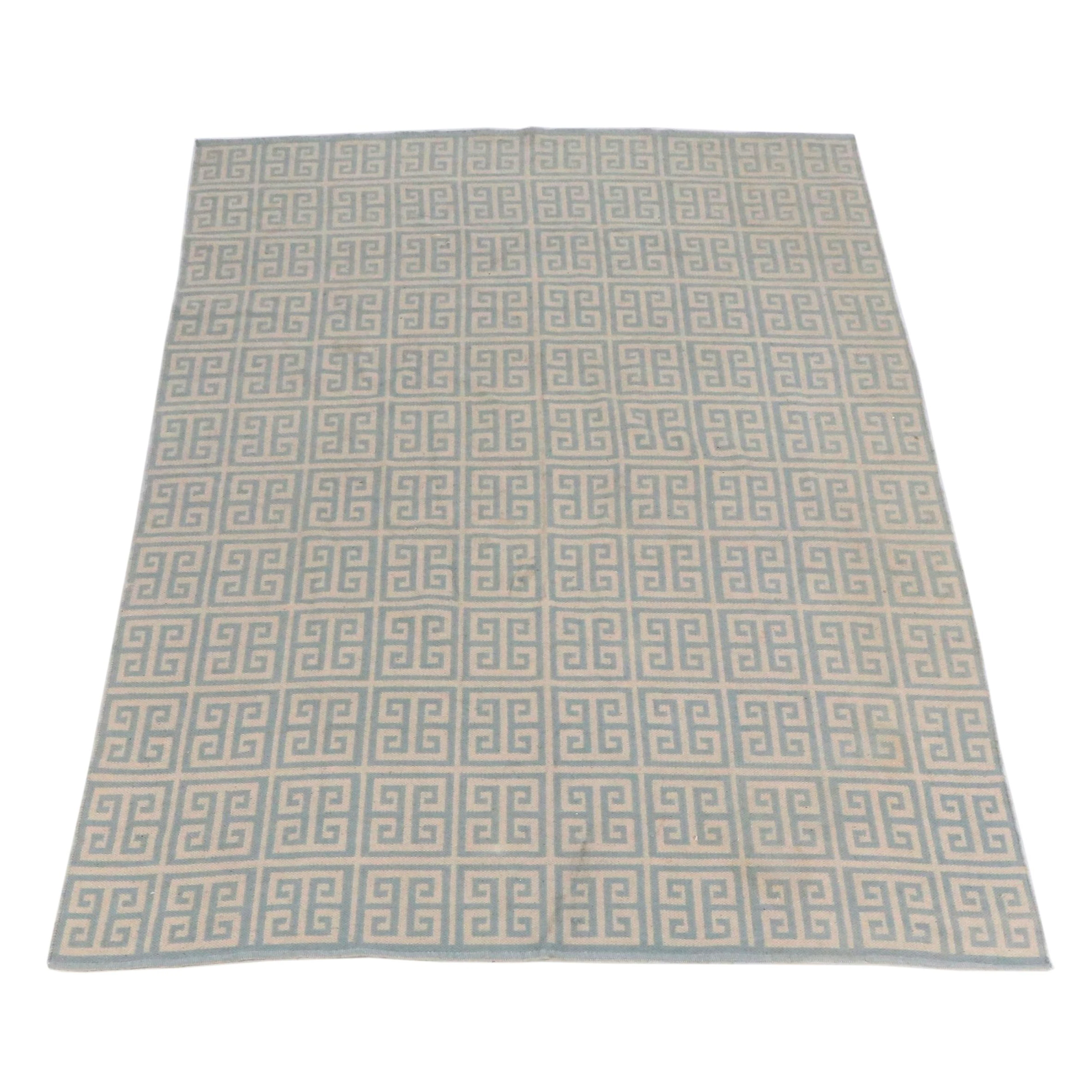 7'4 x 10' Handwoven Indian Dhurrie Greek Key Area Rug