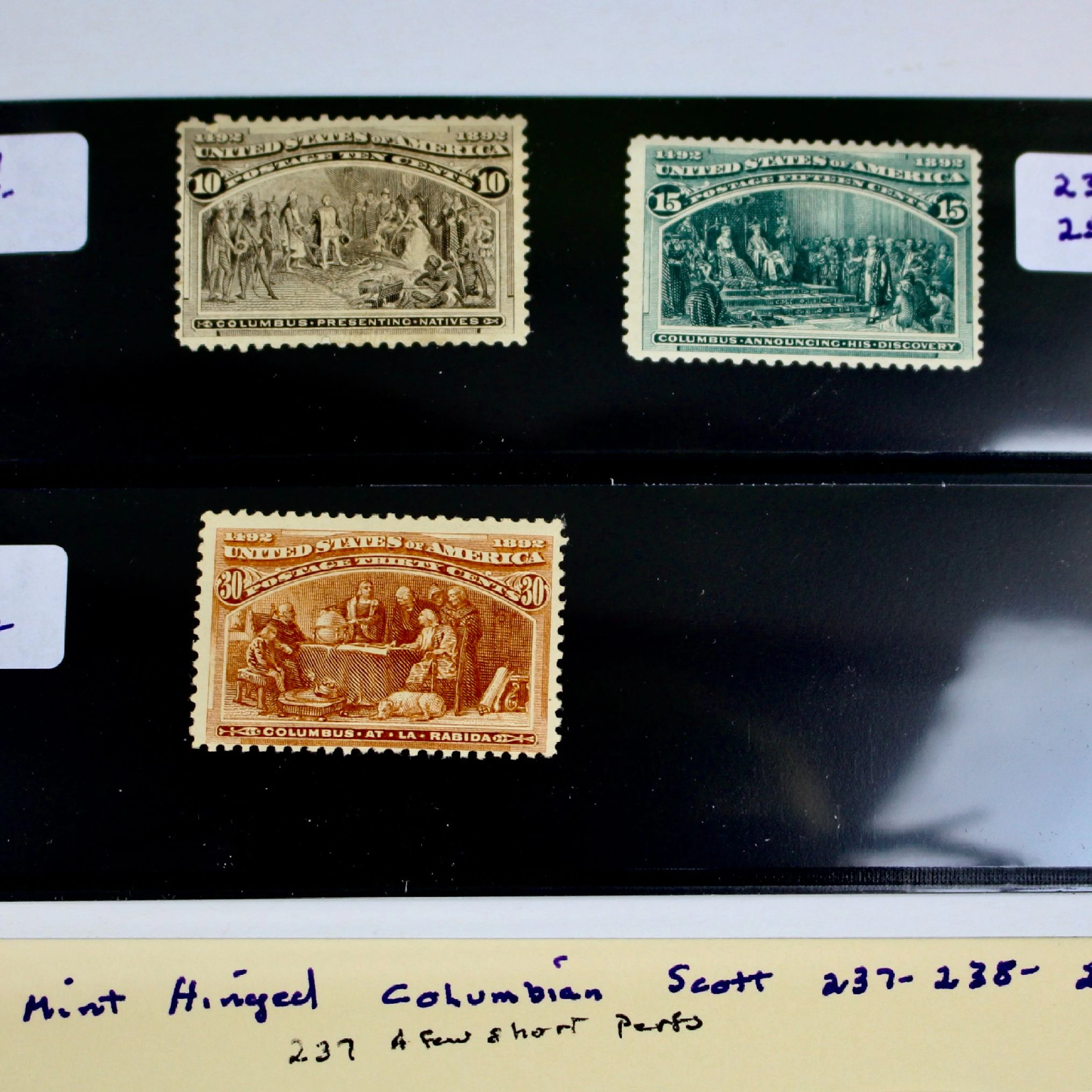 Three MH Columbian Exposition Postage Stamps, 1893