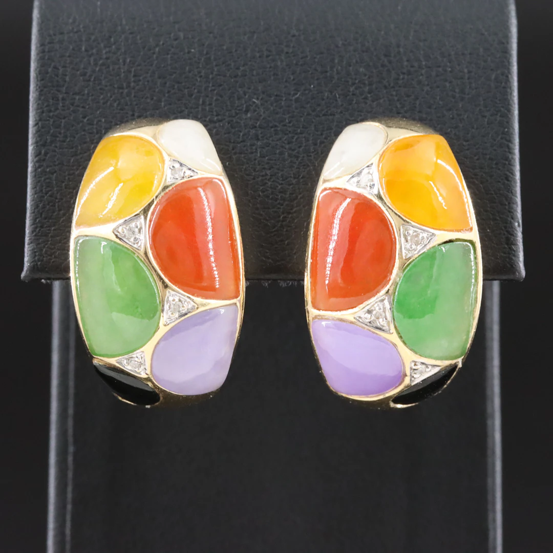 14K Jadeite J Hoop Earrings with Diamond Accents