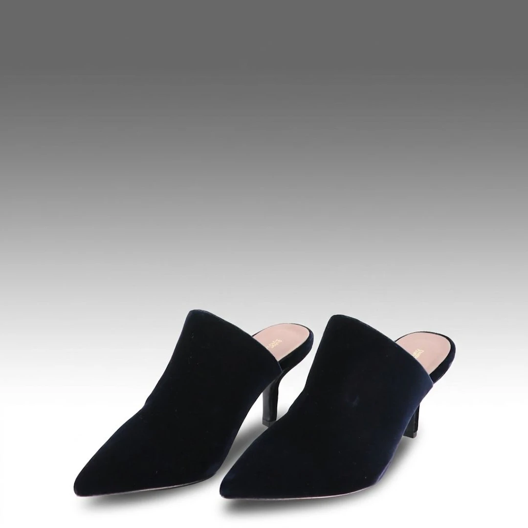 Diane Von Furstenberg Dark Blue Velvet Mules