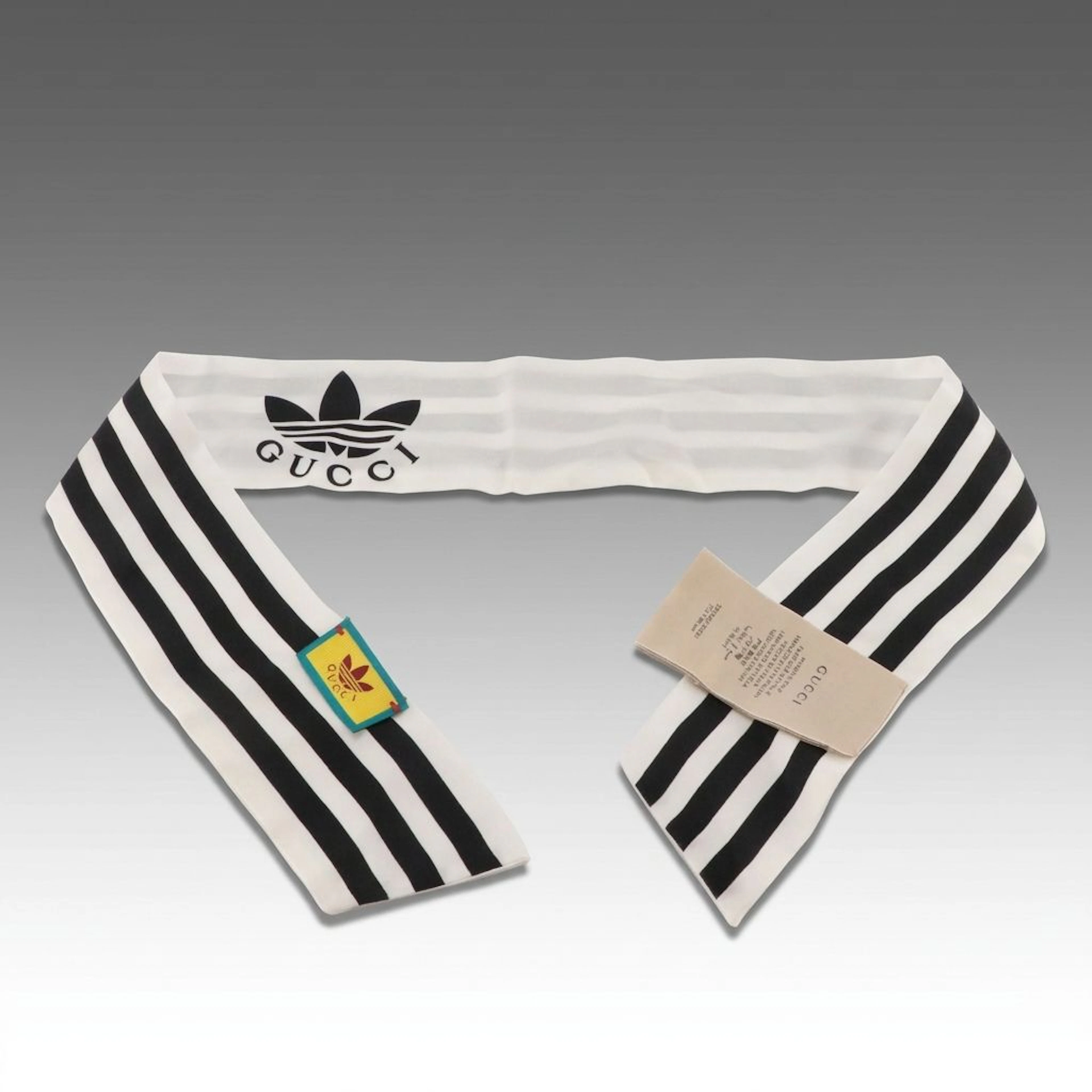 Gucci x adidas Striped Ribbon Scarf in Silk Twill with Box