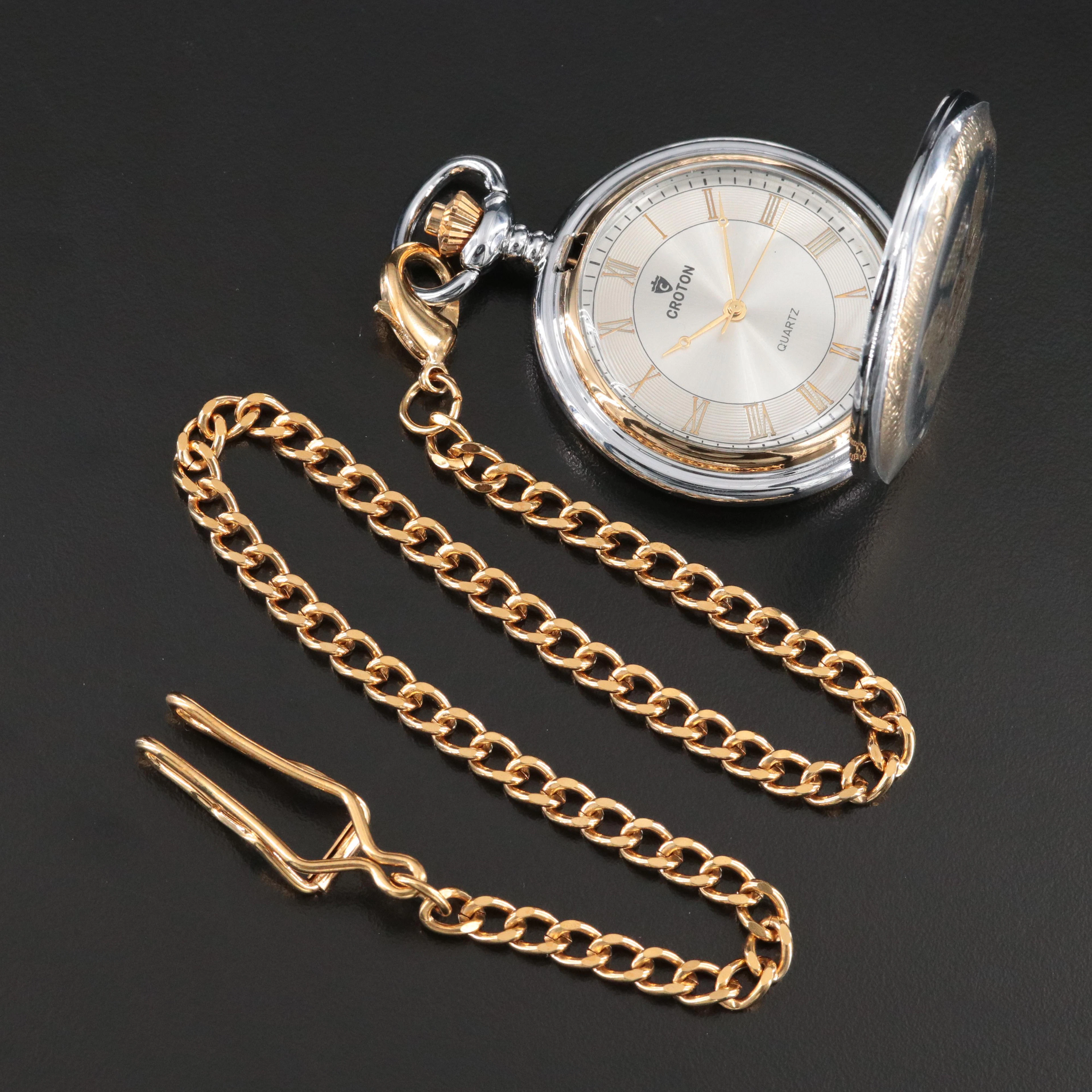 Croton Lady Liberty Coin Replica Two-Tone Quartz Pocket Watch with Chain