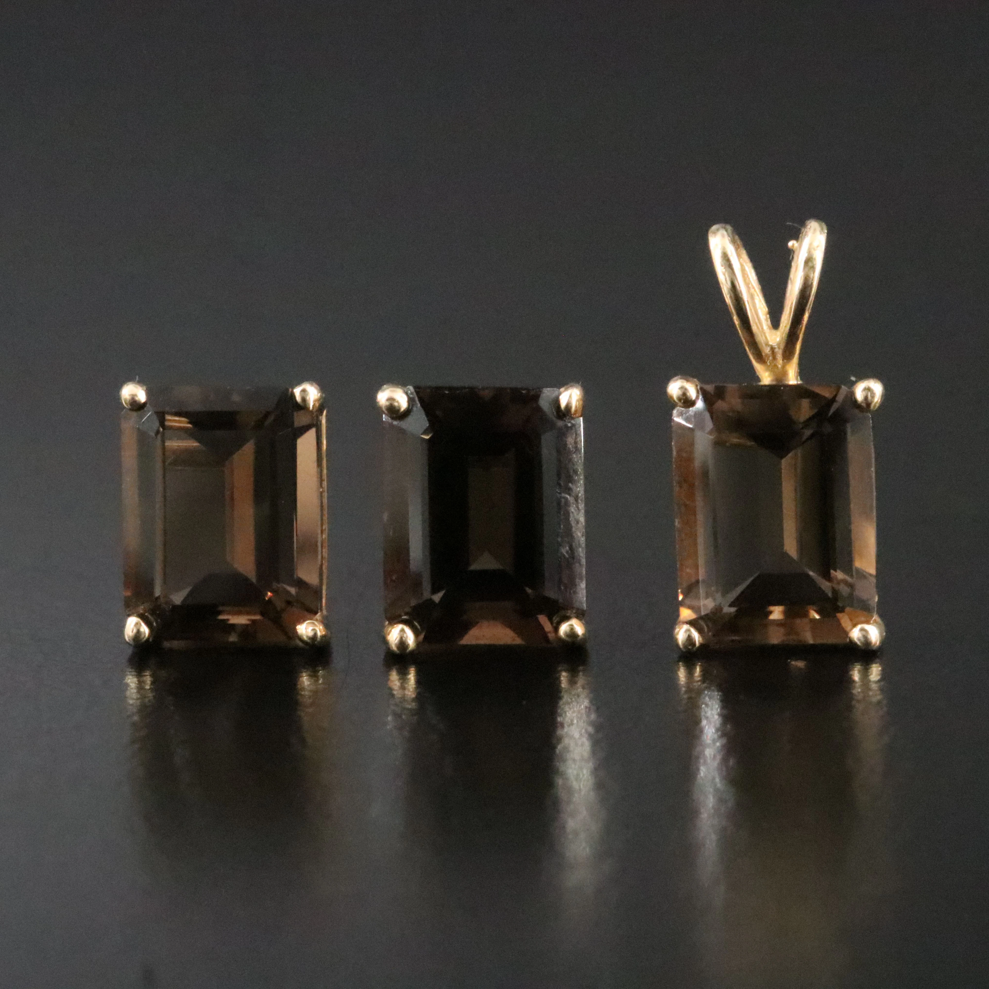 14K Smoky Quartz Earrings and Pendant