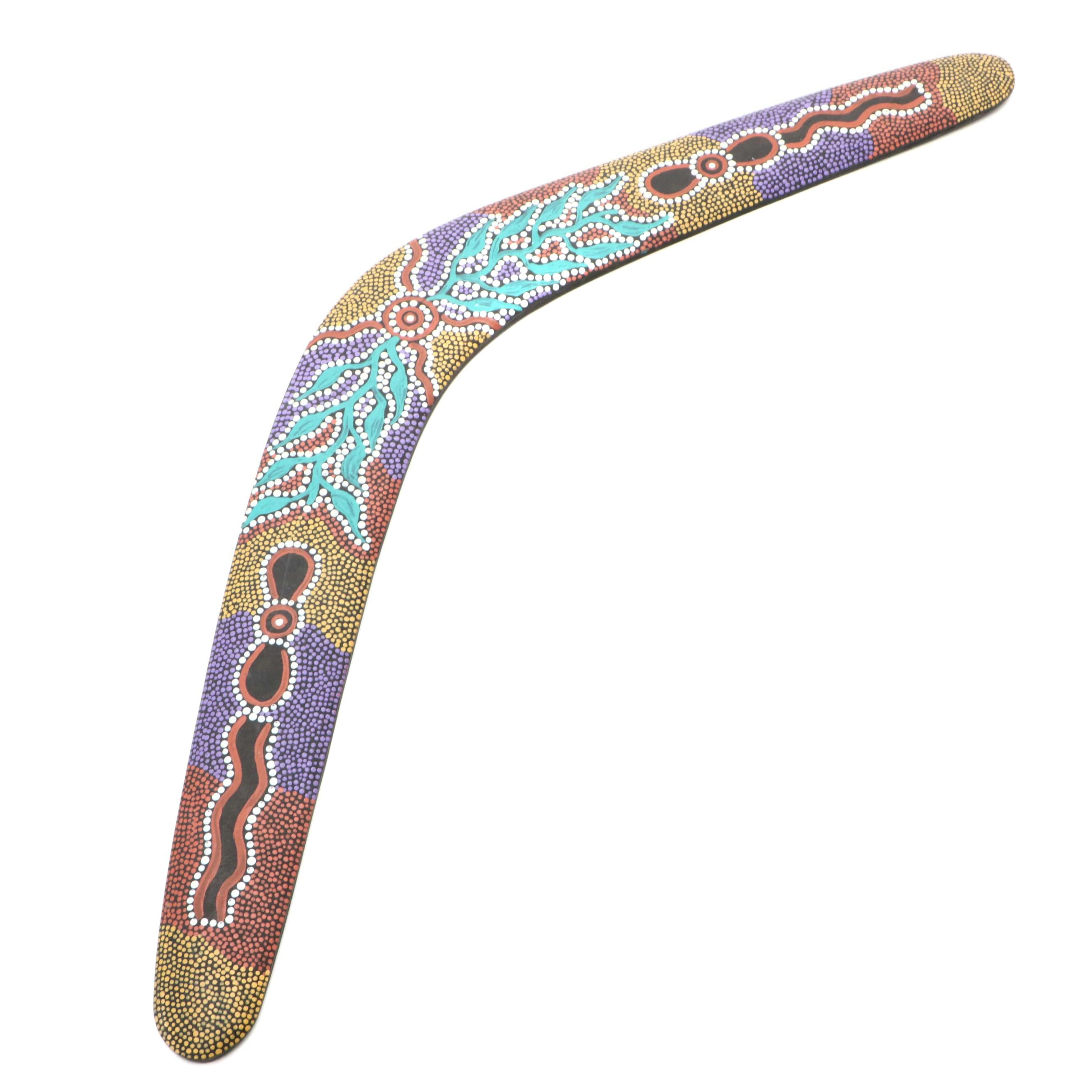 Dianne Nongani Woods Signed Hand-Painted Aboriginal Style Boomerang, 1994