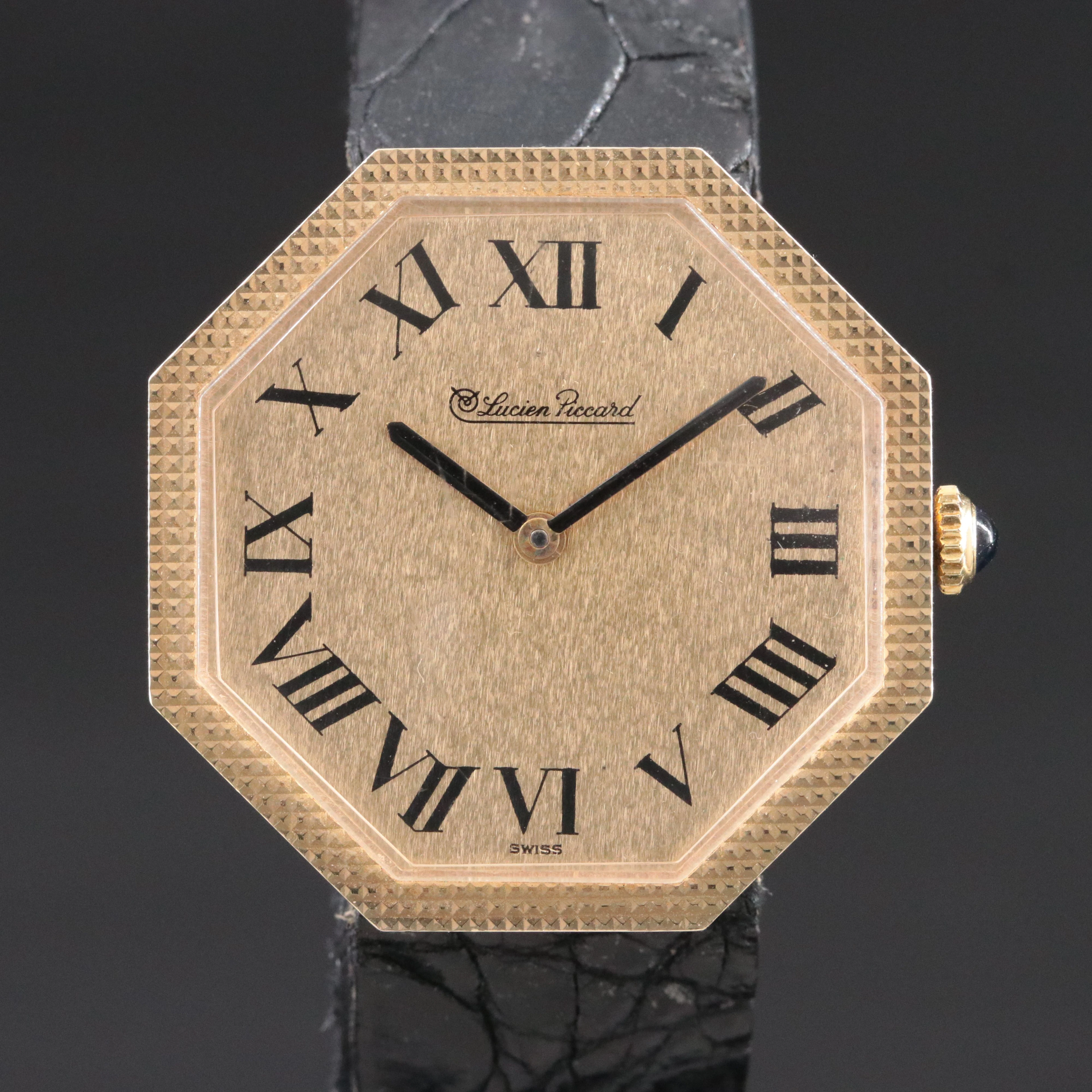 14K Lucien Piccard Octagon Shape Case Manual Wind Watch
