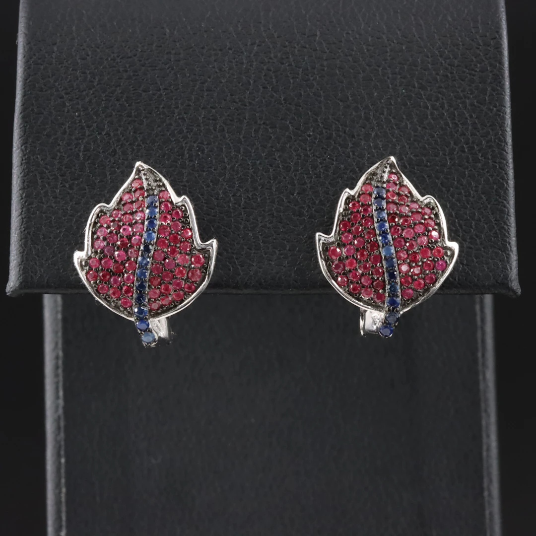 Sterling Ruby and Sapphire Leaf Earrings
