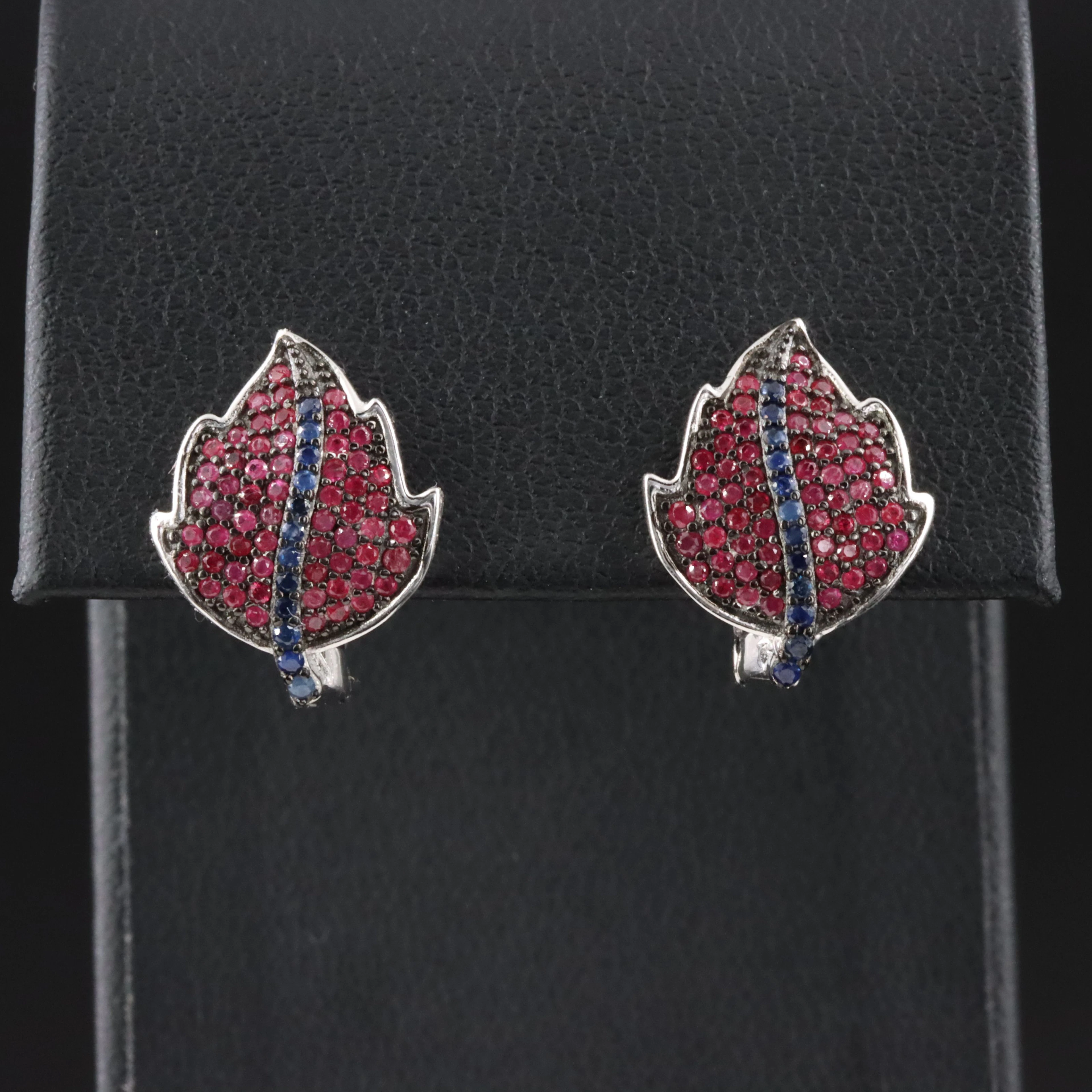 Sterling Ruby and Sapphire Leaf Earrings