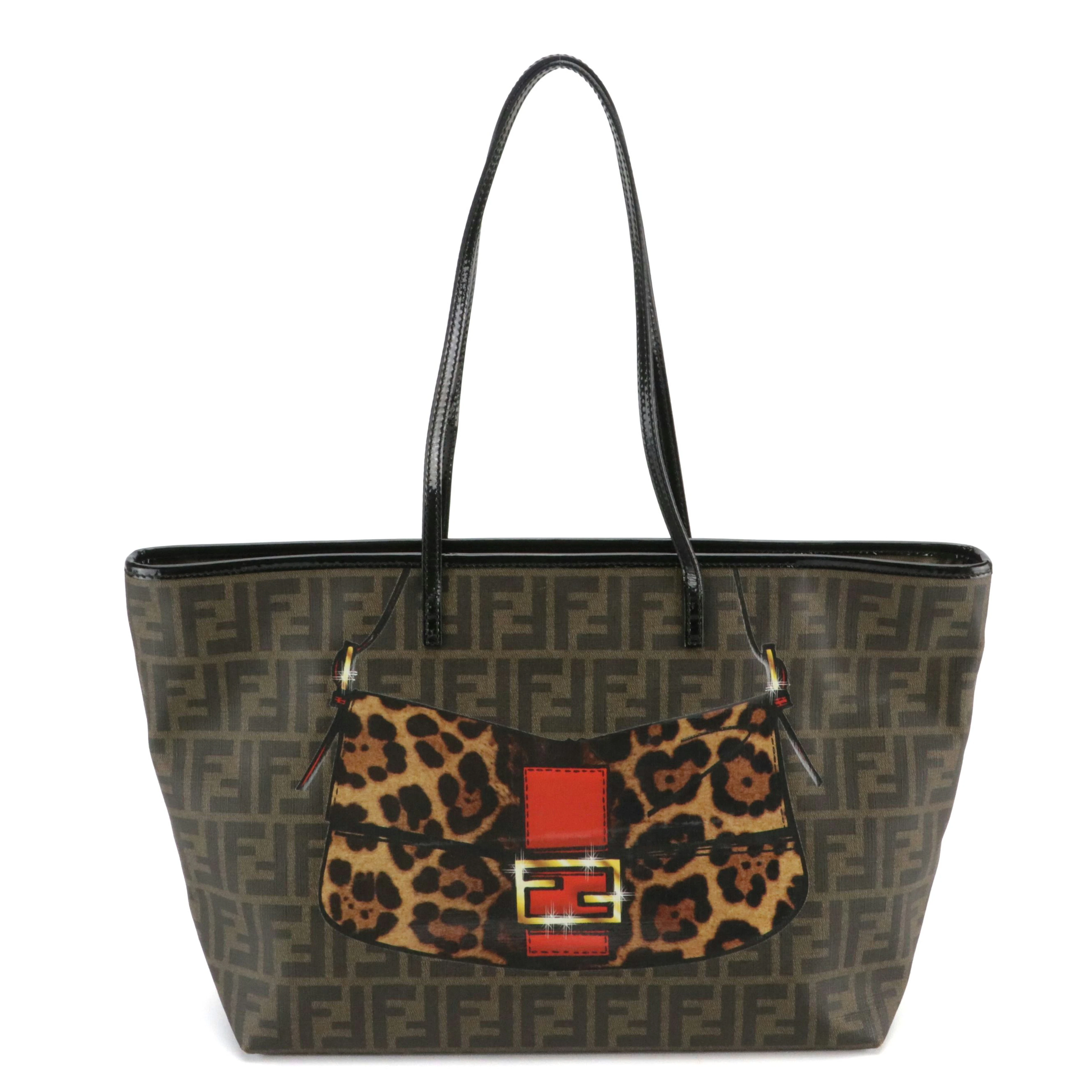 Fendi Spalmati Tote in Animal Printed Baguette Zucca Canvas and Patent Leather