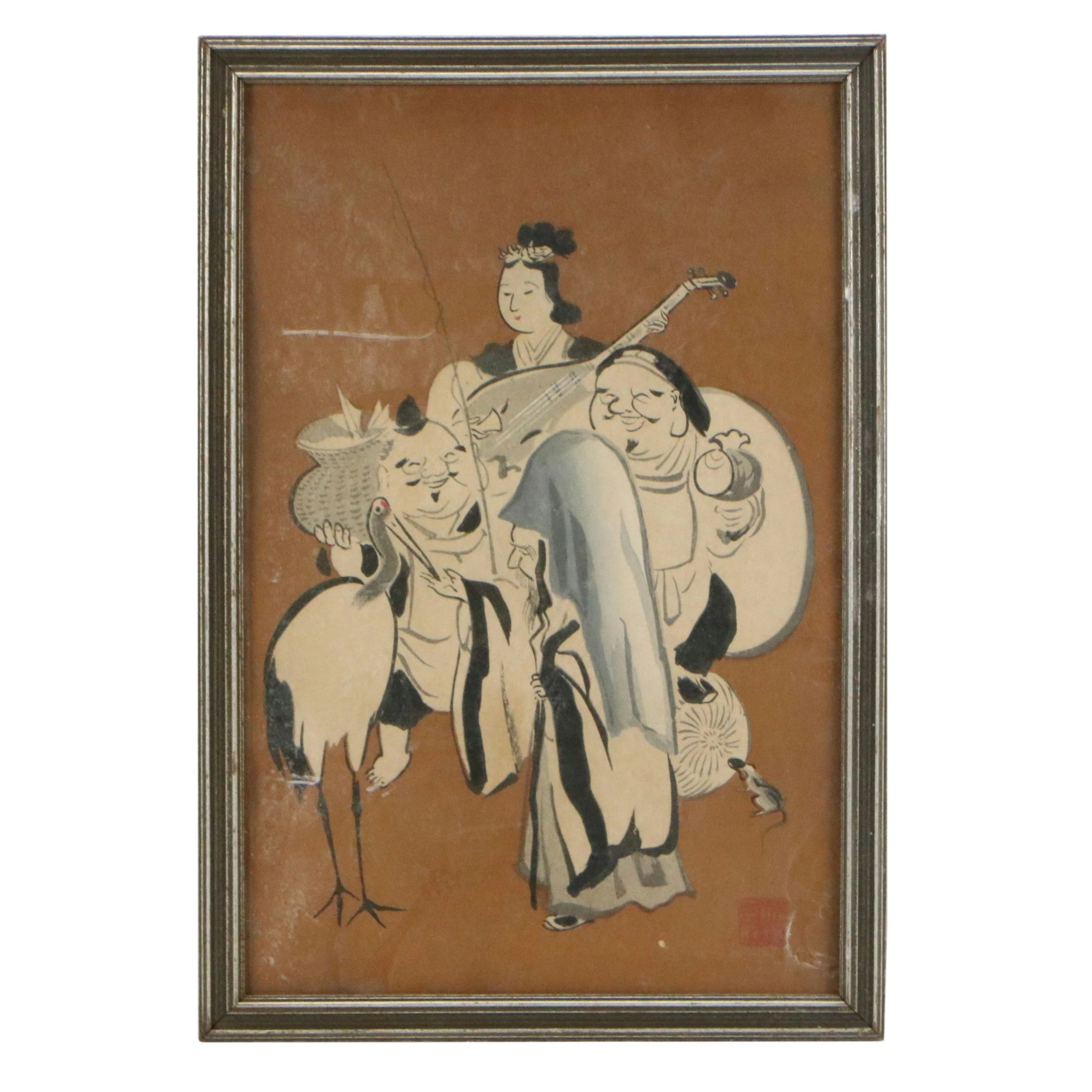 Wada Sanzō Shin-hanga Woodblock "The Seven Gods of Luck - Right"