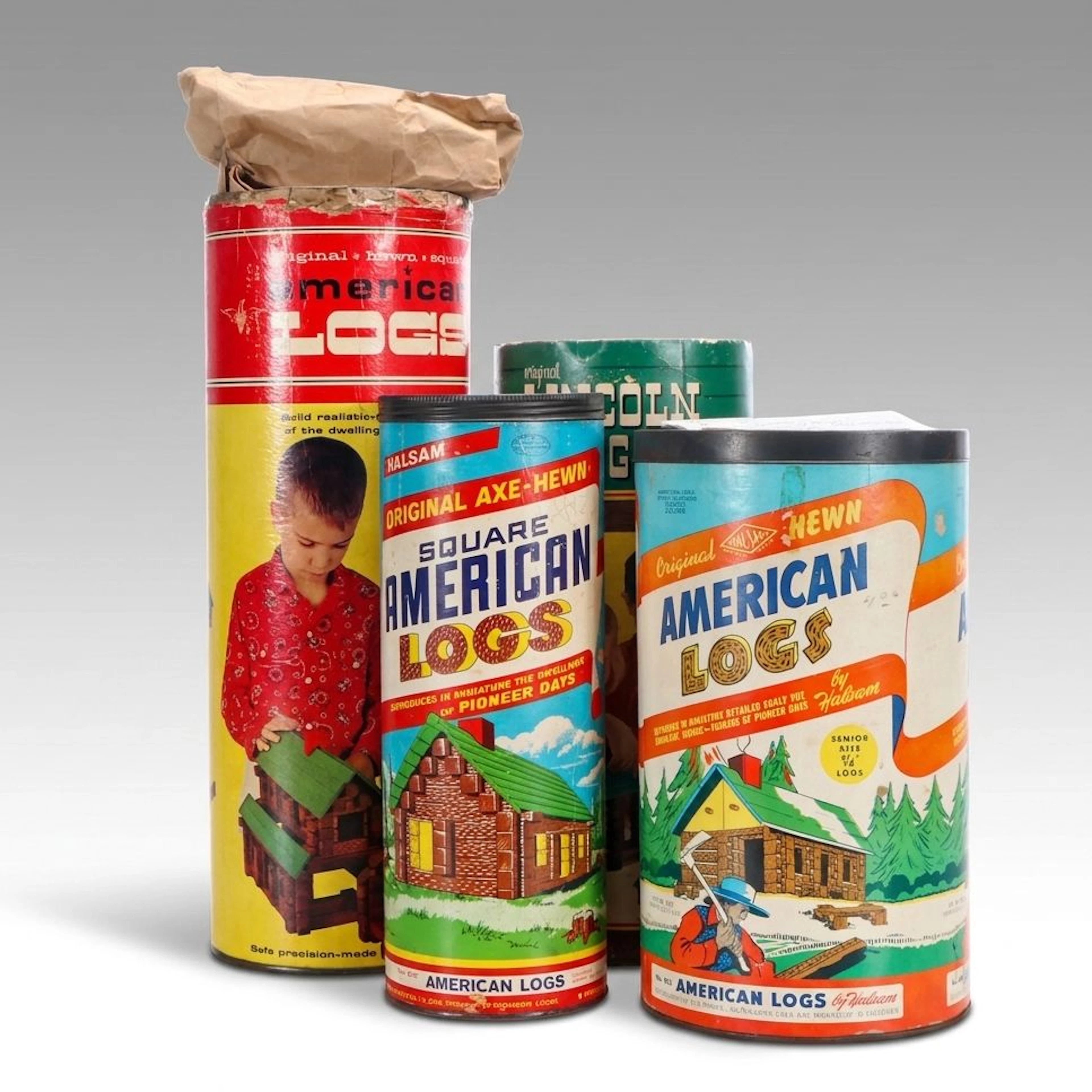 American Logs and Lincoln Logs Building Toy Sets, Mid-20th Century