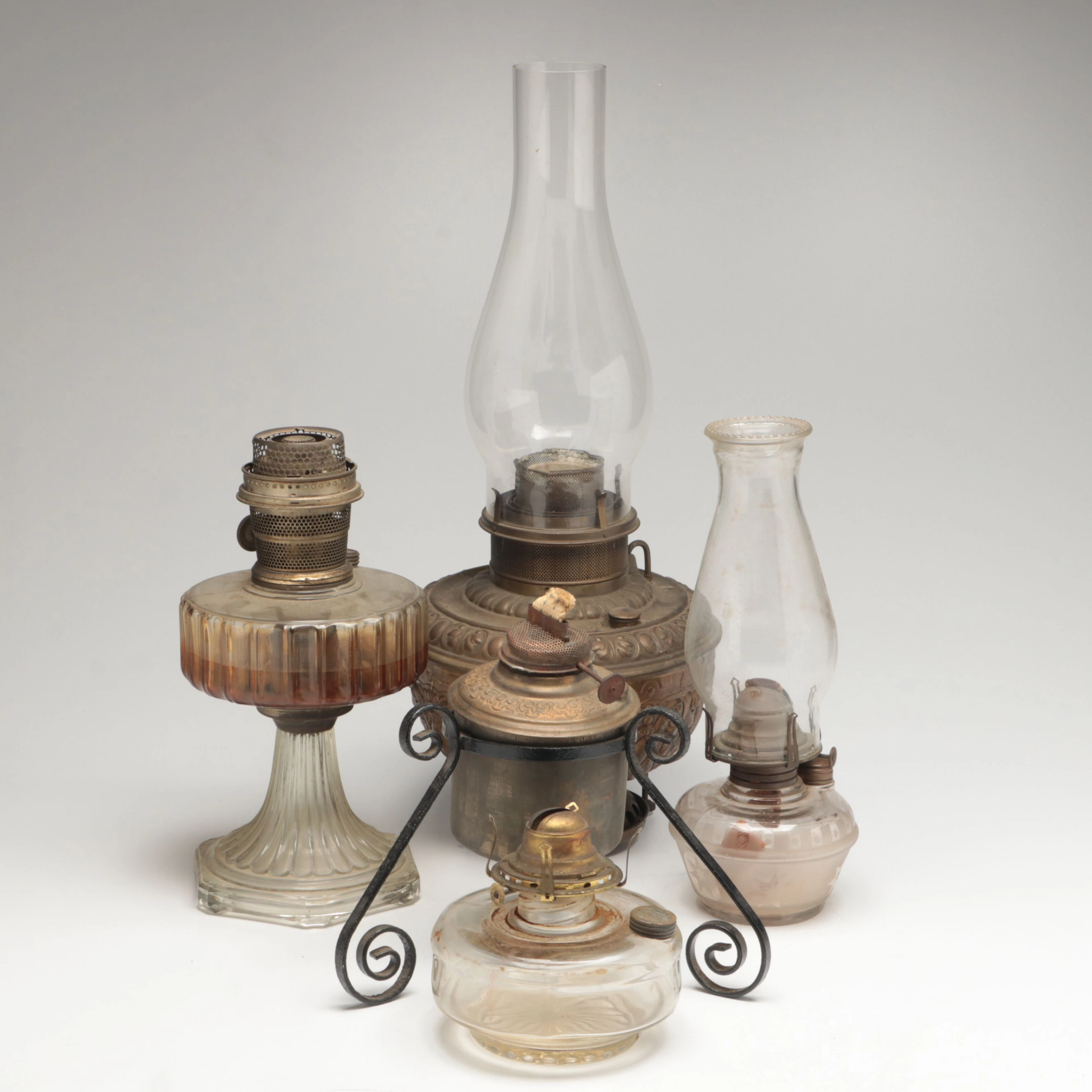 Metal and Glass Oil Lamps