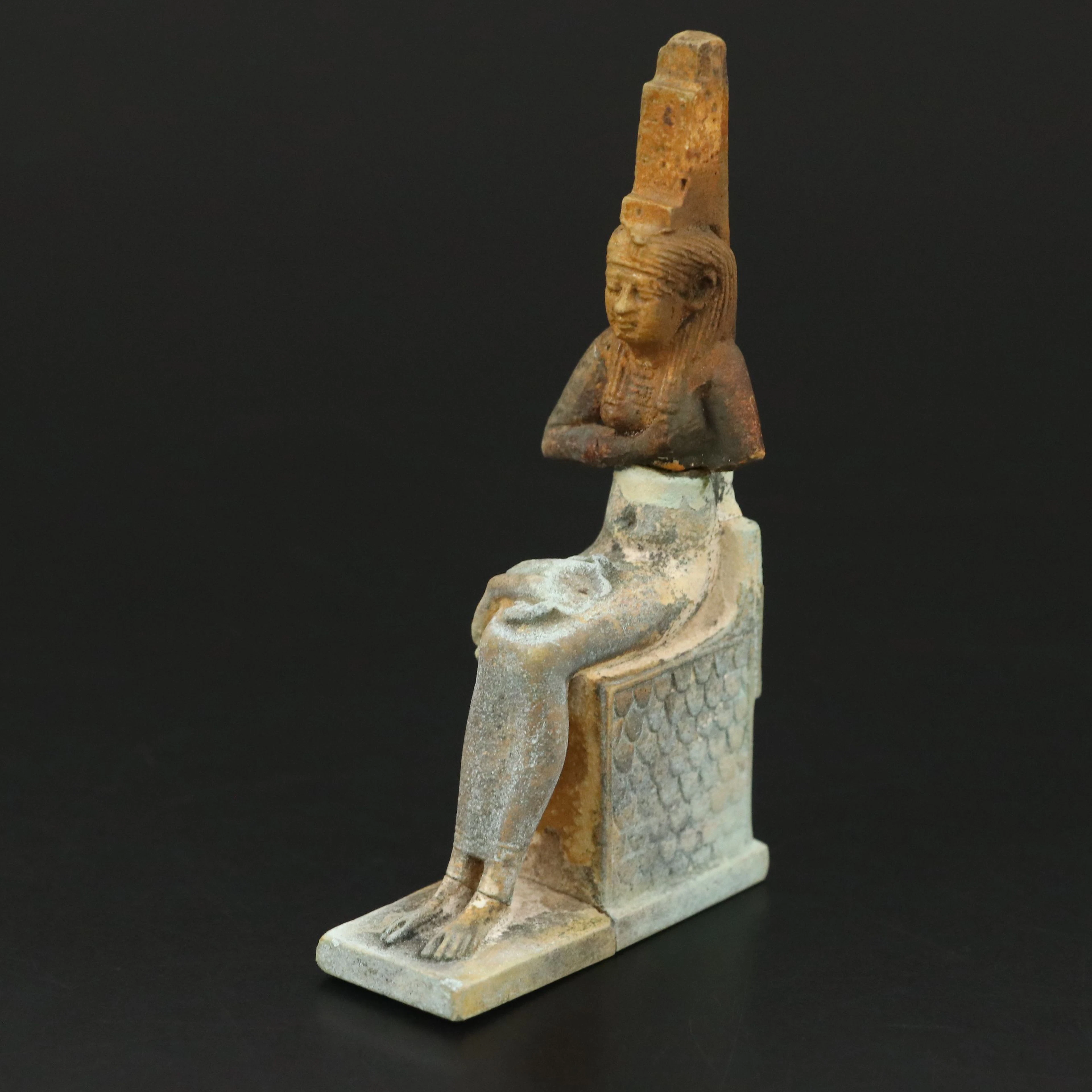 Egyptian Faience Seated Isis Nursing Horus, Ptolemaic Period, 304 to 30 BCE