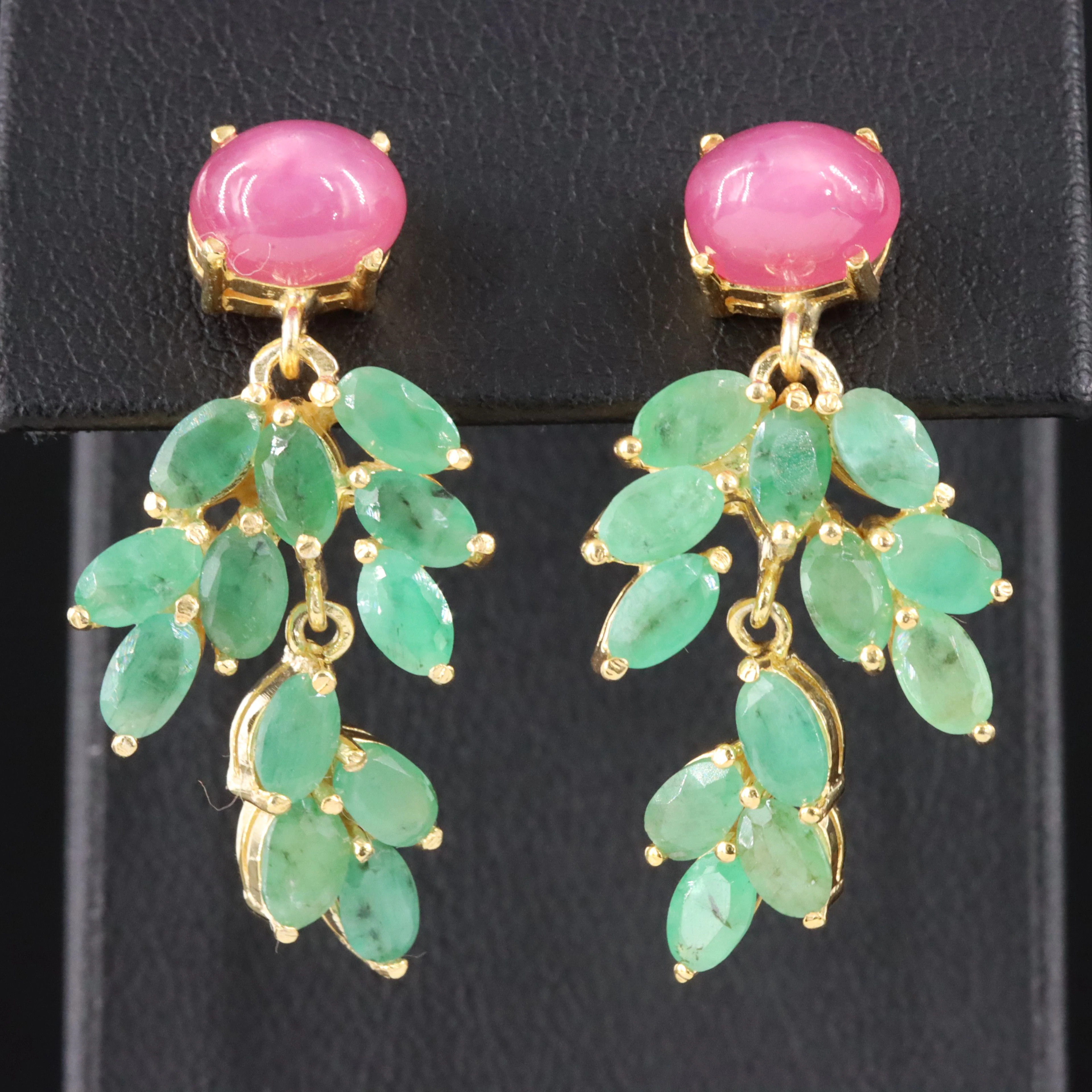 Sterling Filled Corundum and Emerald Gold-Tone Earrings