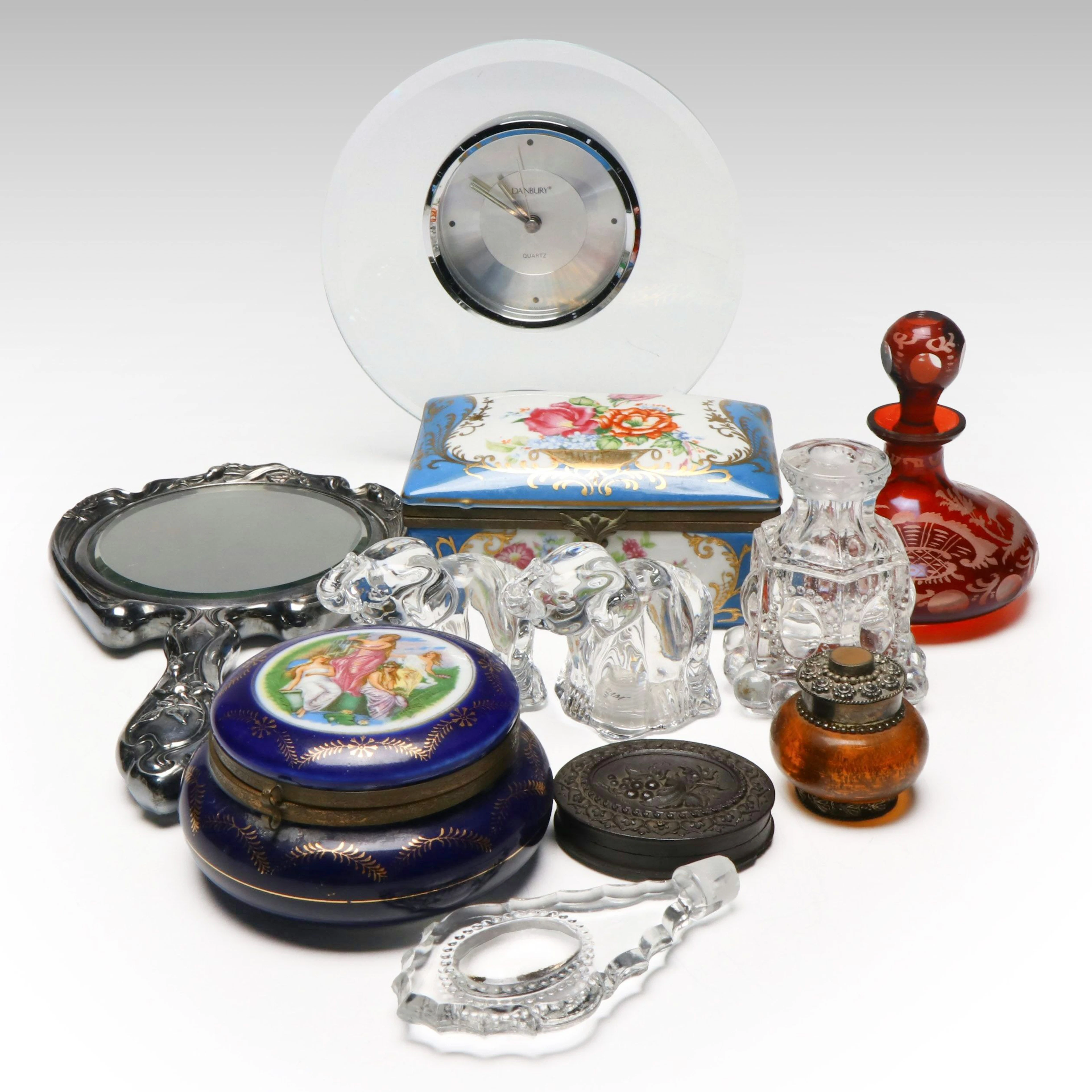 Danbury Clock, Perfume Bottles and More Vanity Table Accessories