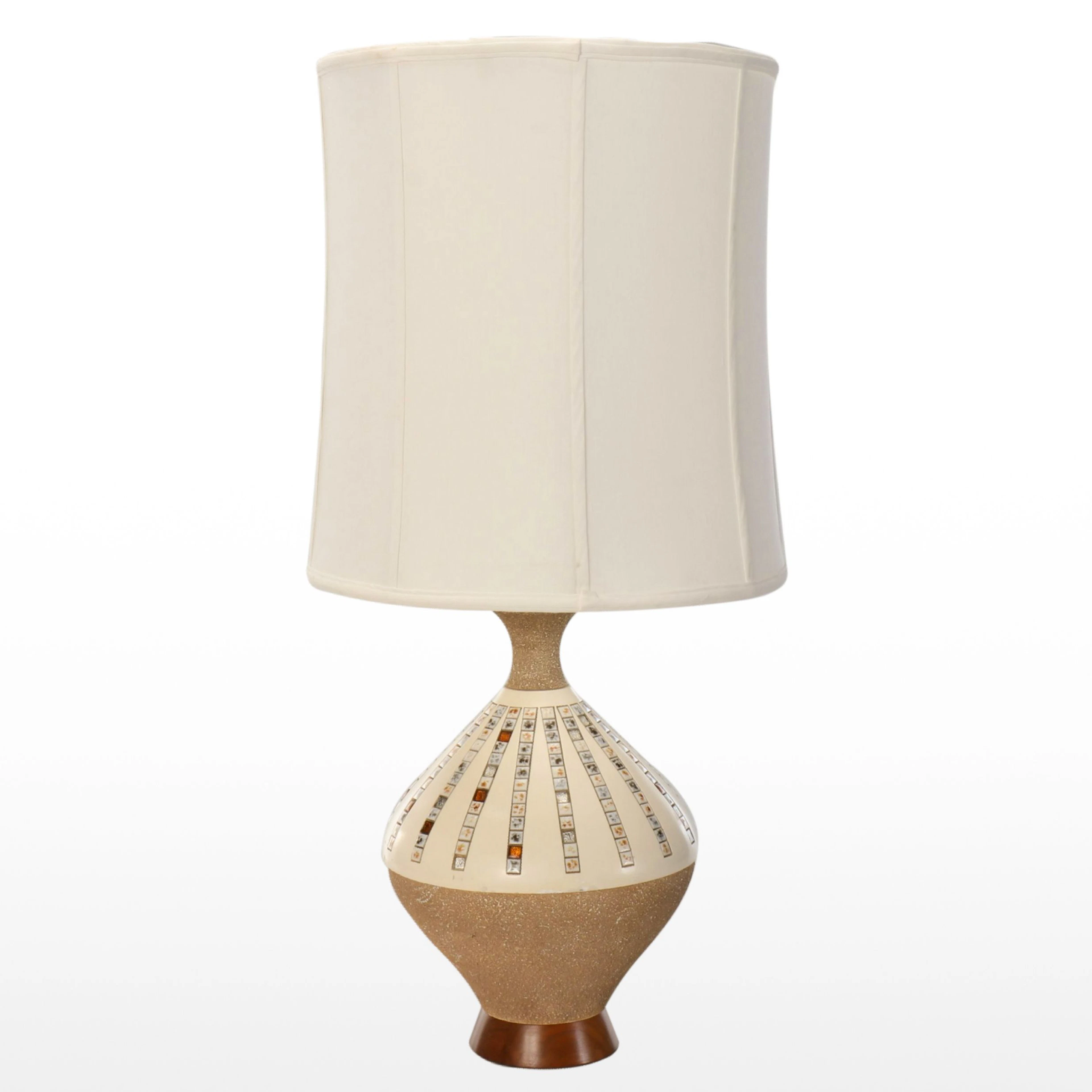 Quartite Creative Corp Mosaic Tile Ceramic Table Lamp and Drum Shade, c. 1962