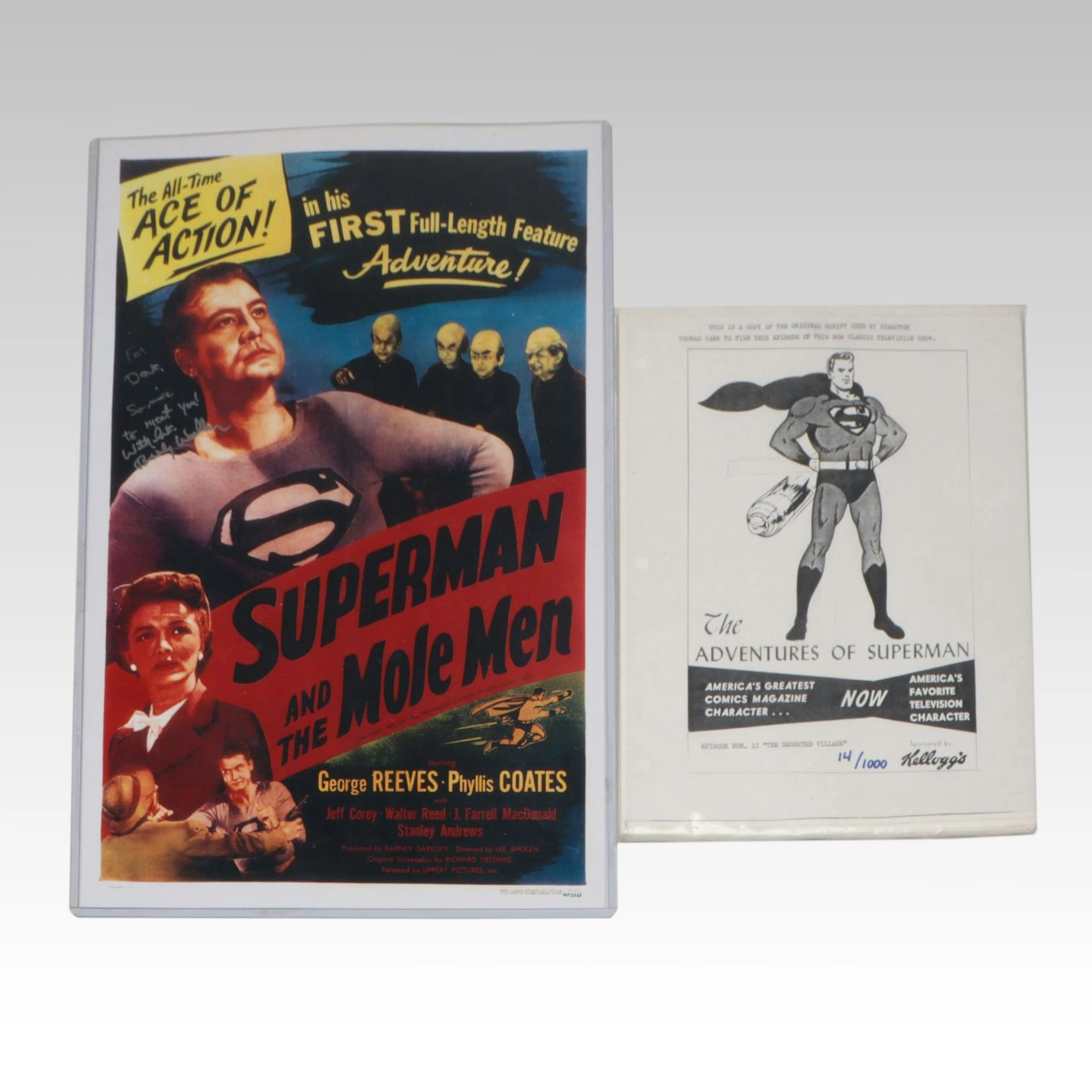 Signed "Superman and The Mole Men" Poster with TV Script
