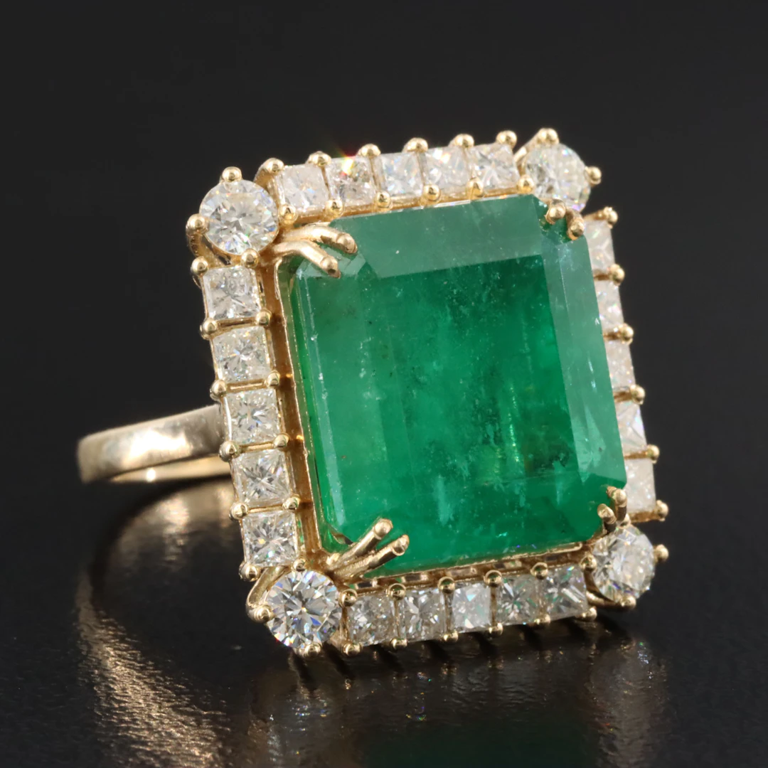 14K 11.21 CT Emerald and 1.28 CTW Diamond Ring