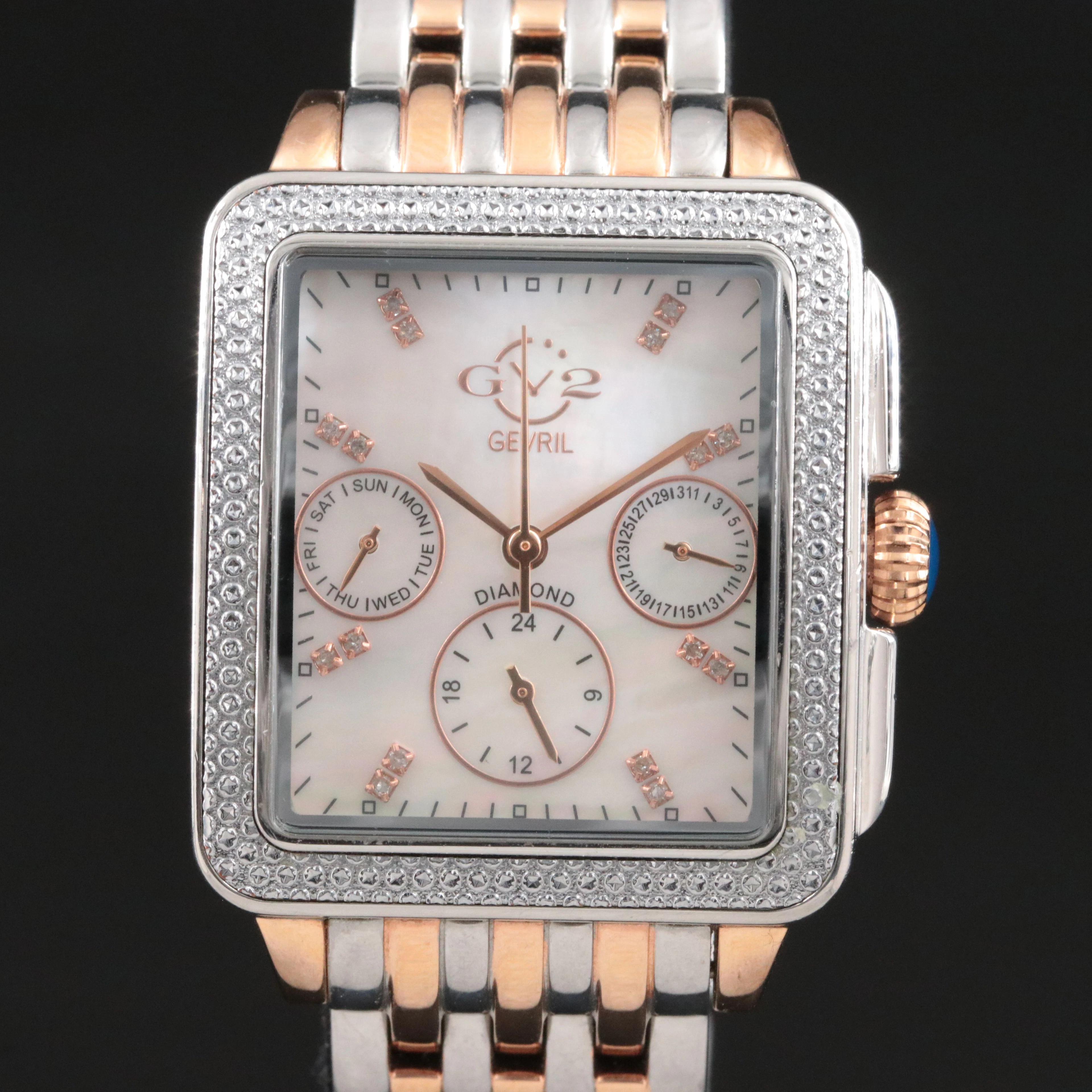 GV2 by Gevril Diamond Accented Mother-of-Pearl Dial Two-Tone Quartz Watch