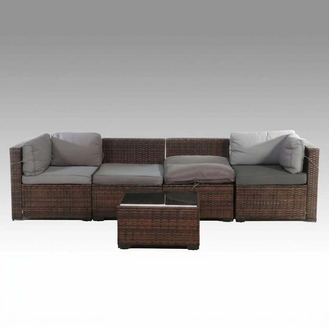 Contemporary PE Rattan Patio Sectional and Coffee Table
