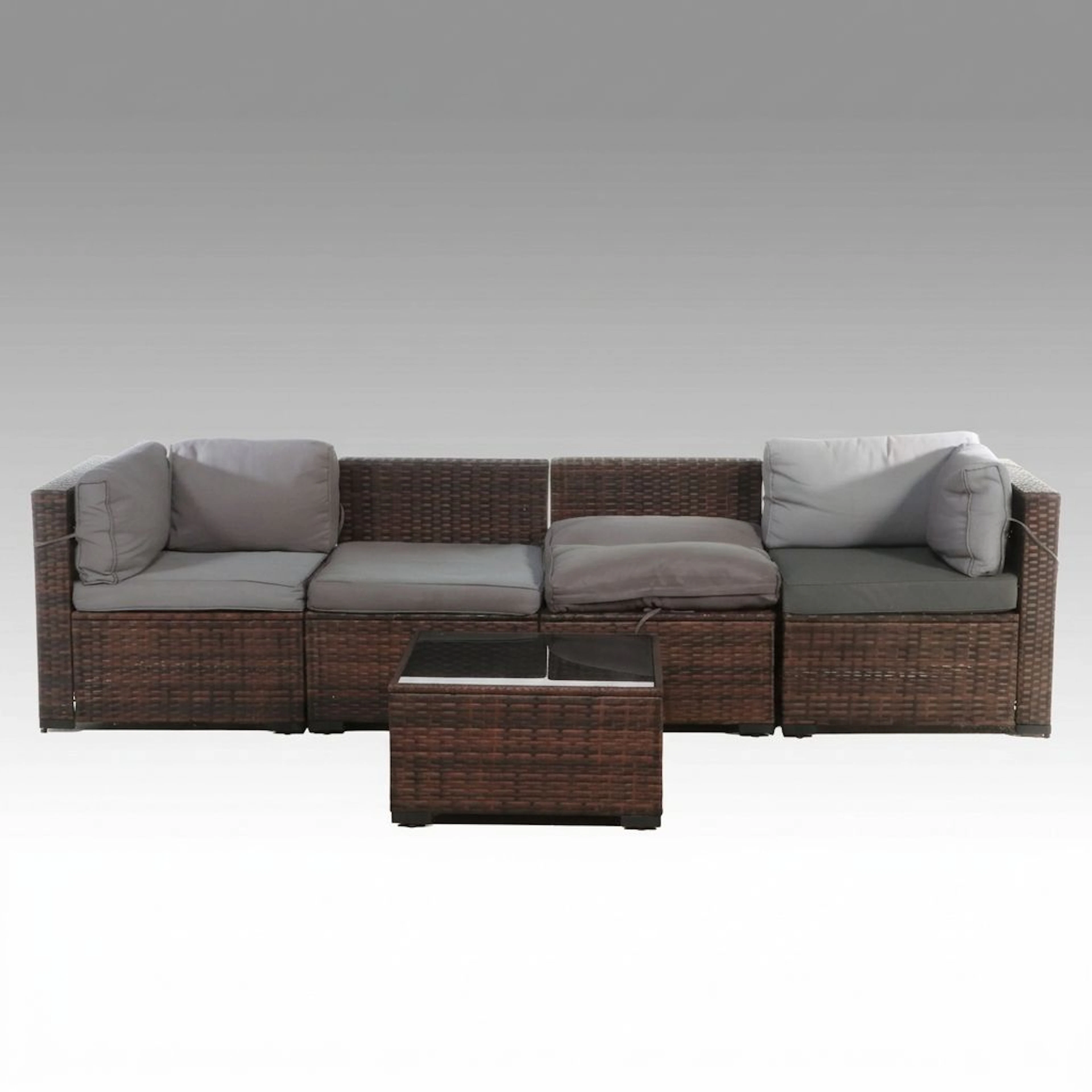 Contemporary PE Rattan Patio Sectional and Coffee Table