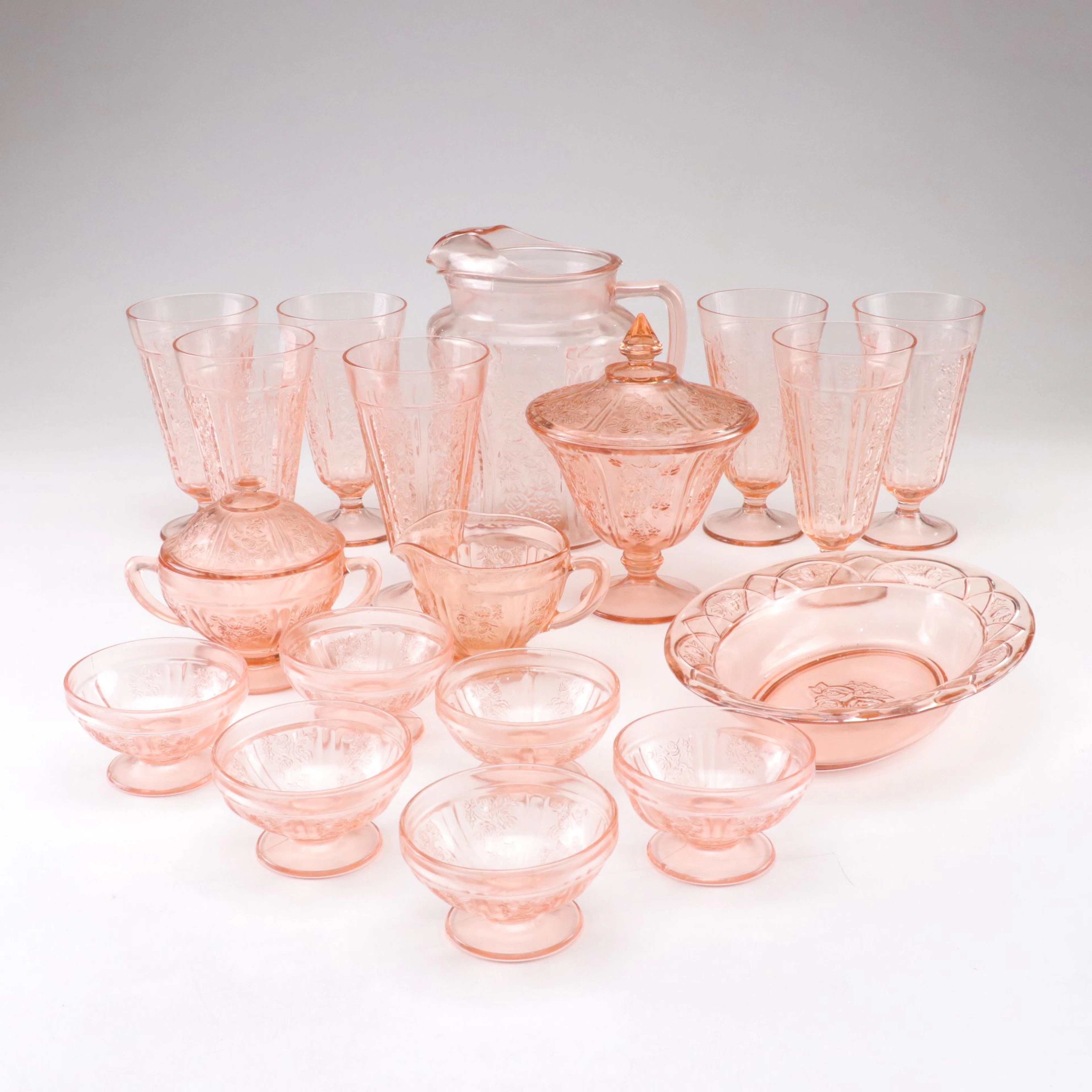 Federal Glass "Sharon Pink Cabbage Rose" & "Rosemary" Depression Ware