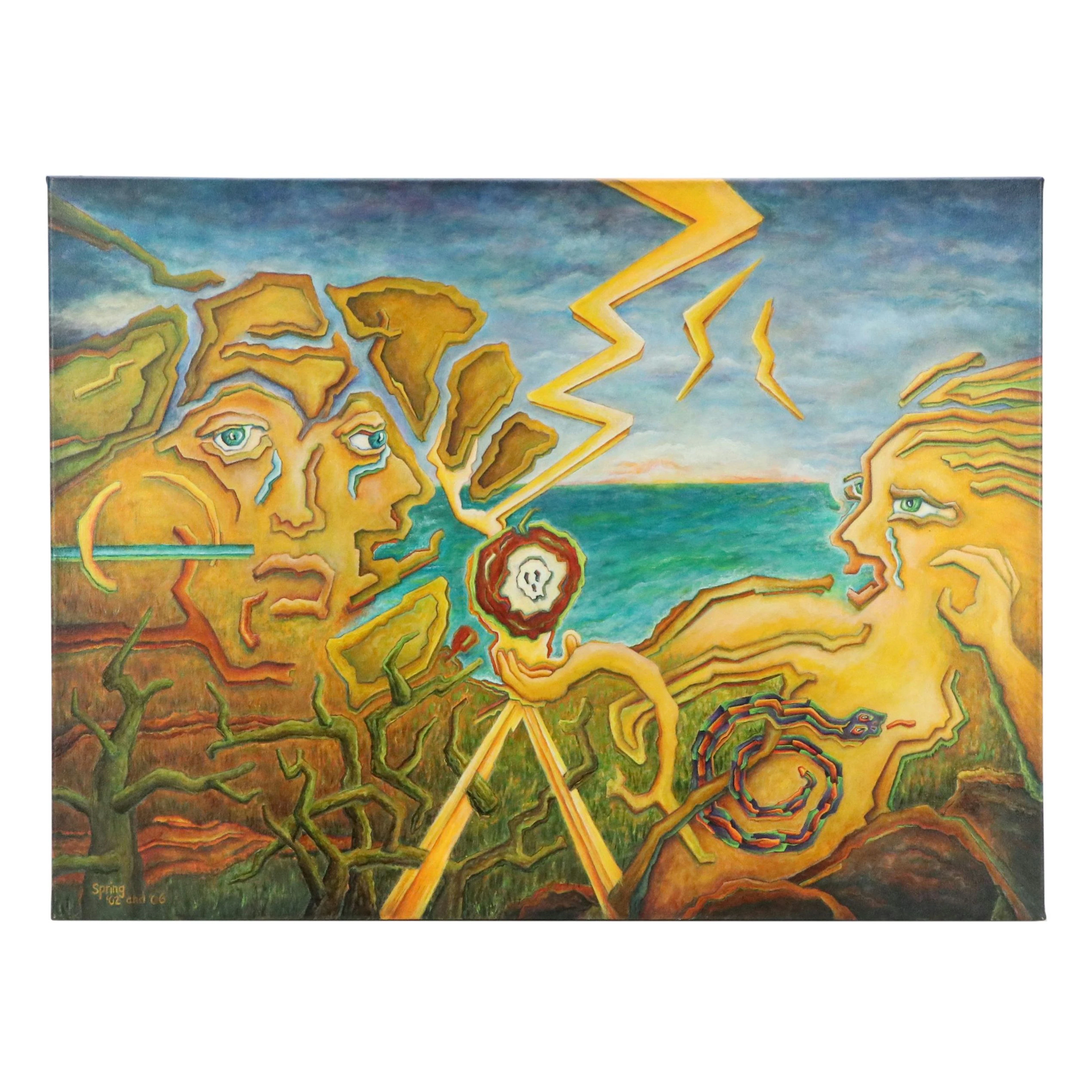 Frank Spring Surrealist Style Oil Painting "Garden of Eden," 2006
